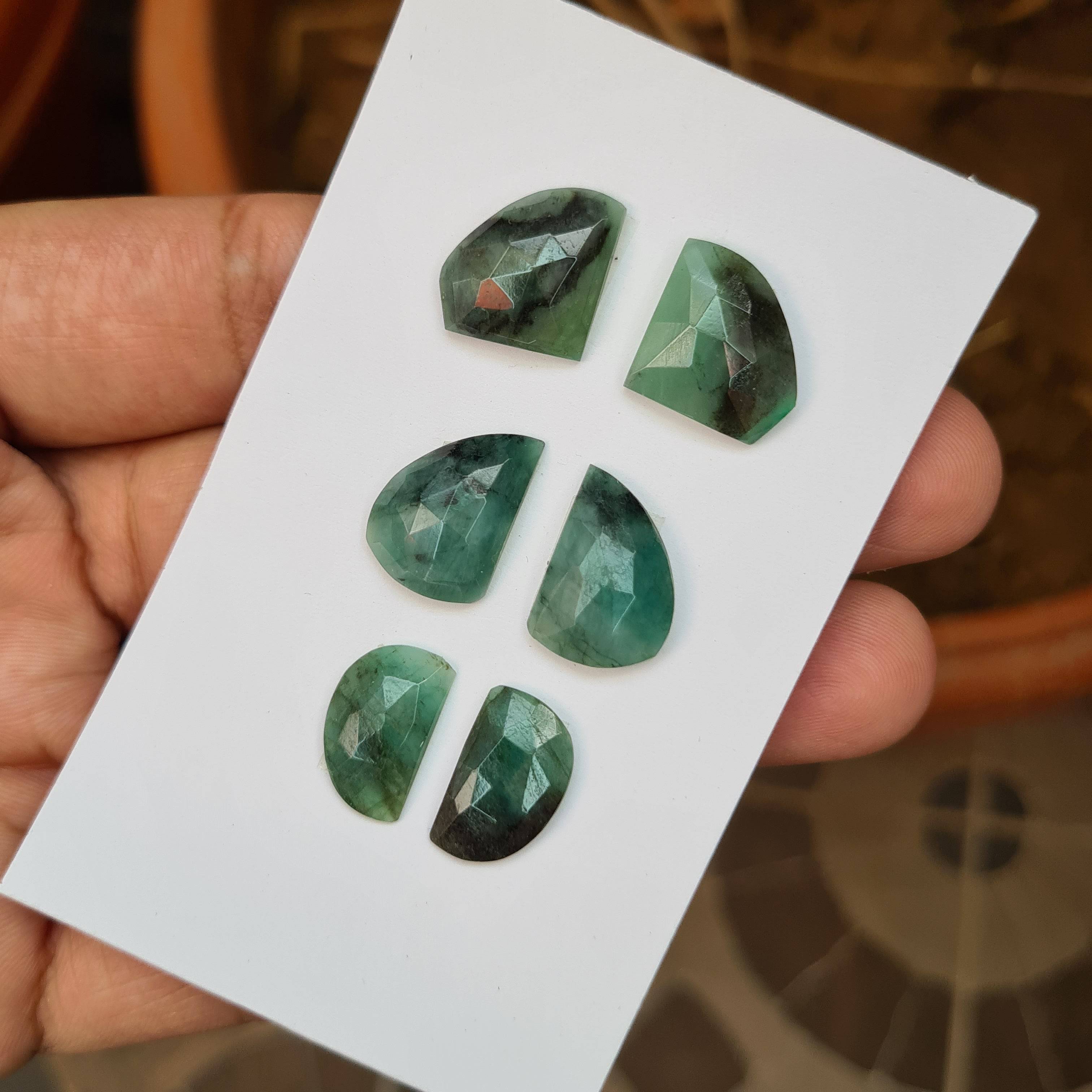 6 pcs Pcs Mozambique Natural Emerald Stone Pairs with Flat backs |Fancy shape15-17mm Size - The LabradoriteKing