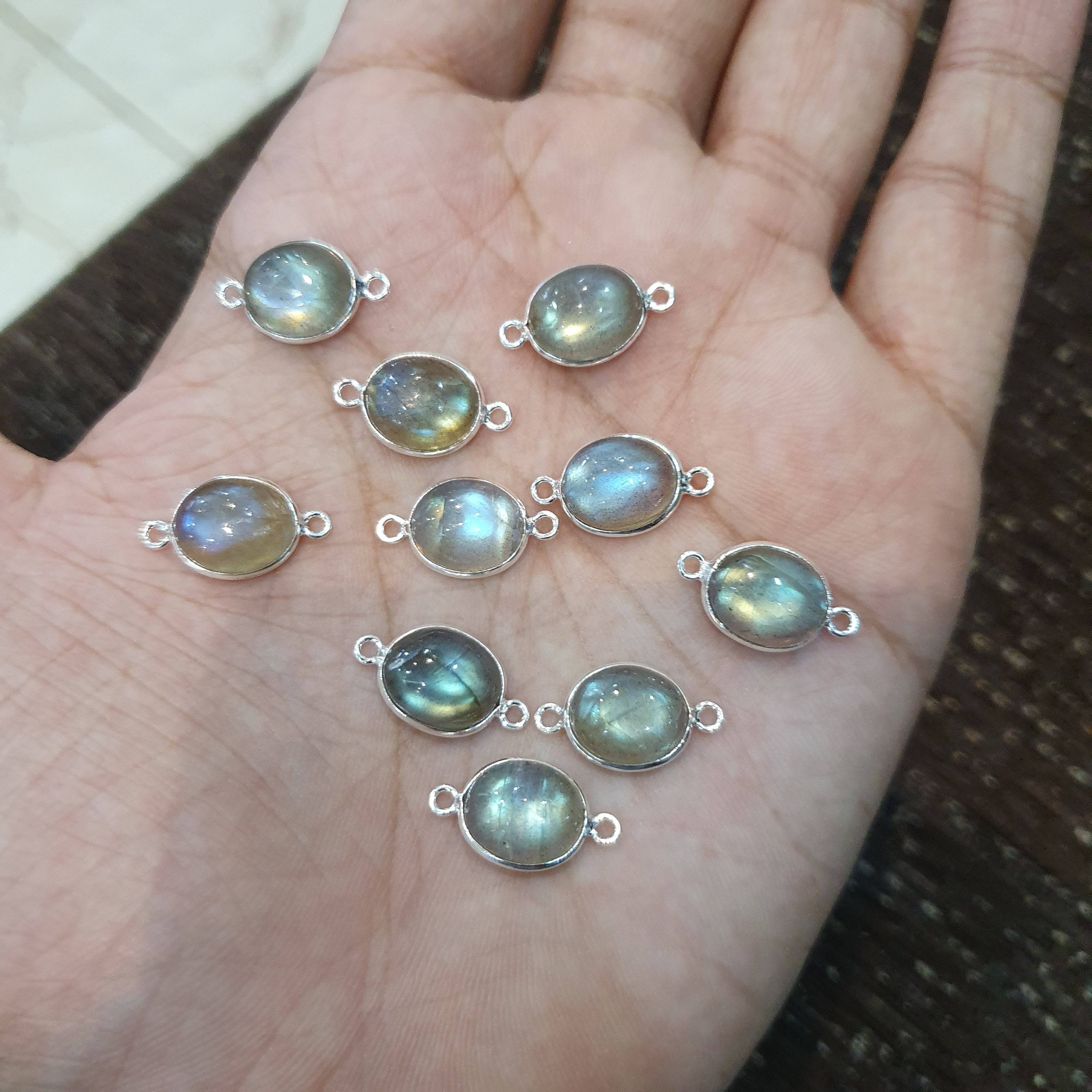 6pcs Natural Labradorite 12mm Sterling silver Connector - The LabradoriteKing