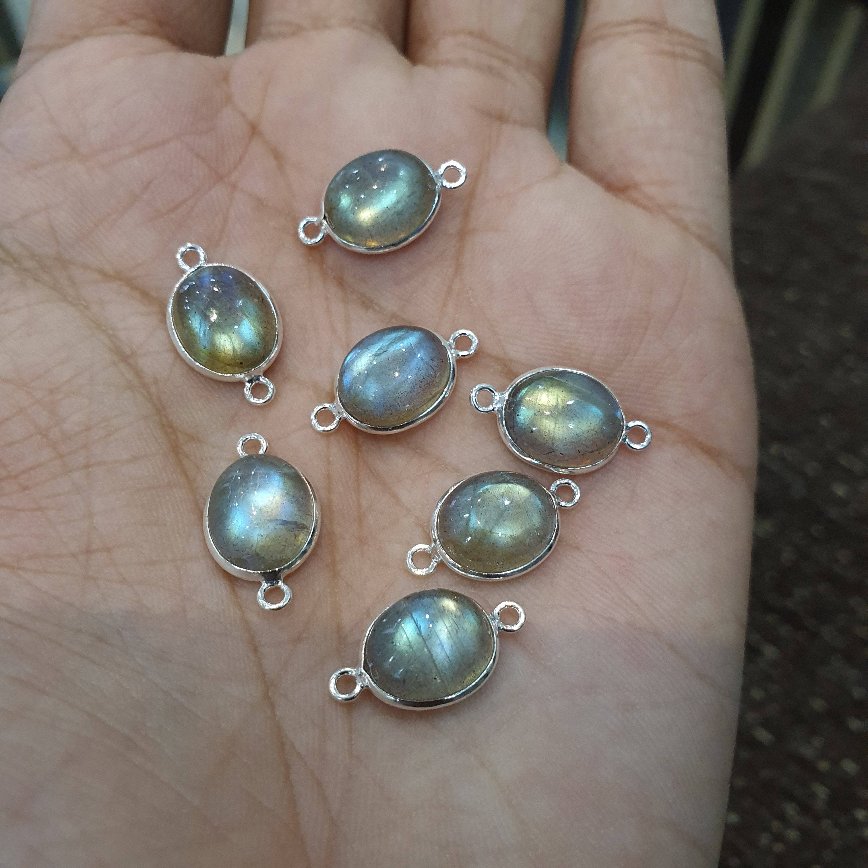 6pcs Natural Labradorite 12mm Sterling silver Connector - The LabradoriteKing