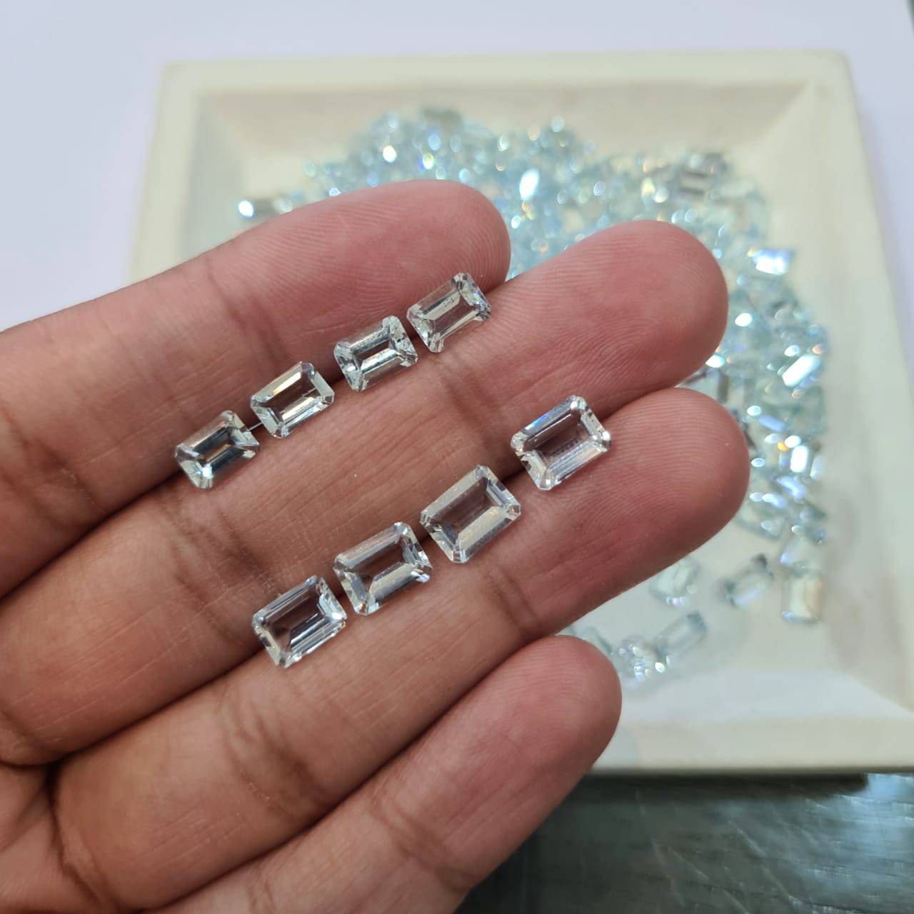 8 Pcs Natural Aquamarine Calibrated Rectangle Emerald Cut | Faceted Flawless - The LabradoriteKing