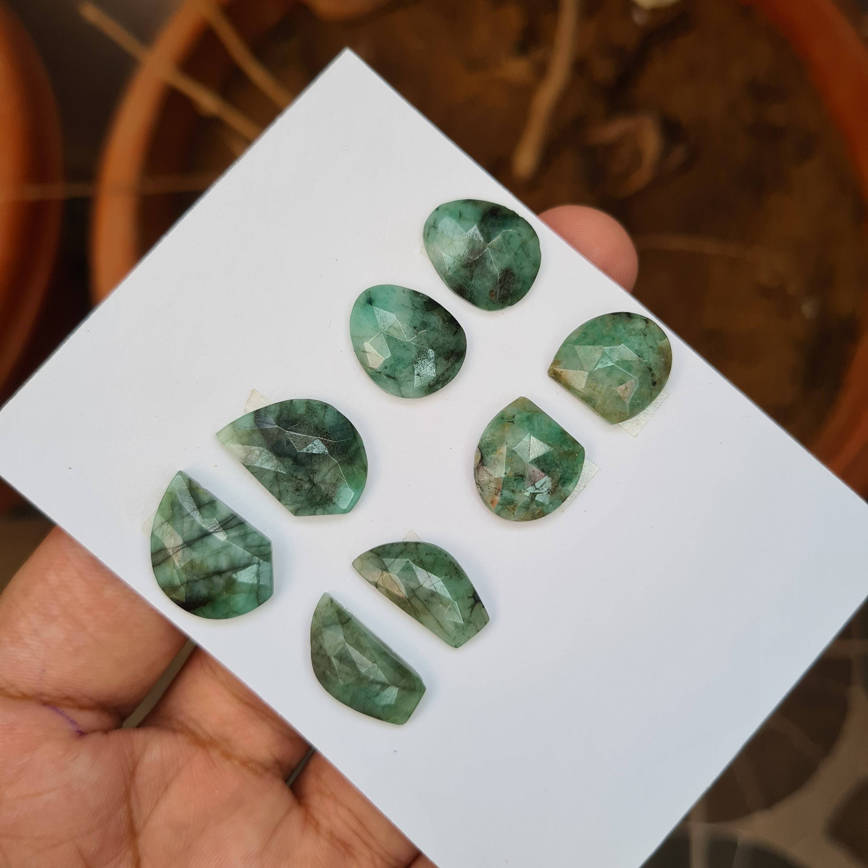 8 pcs Pcs Mozambique Natural Emerald Stone Pairs with Flat backs |Fancy shape13-19mm Size - The LabradoriteKing