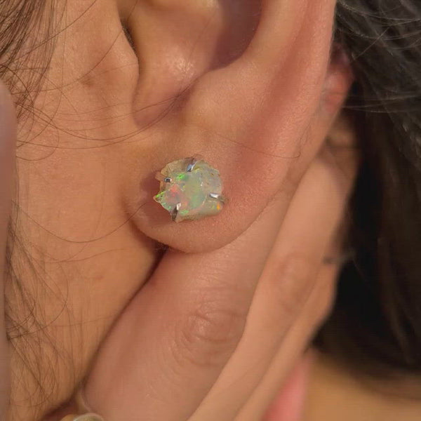 Opal Raw Studs set on Precious 925 Sterling Silver