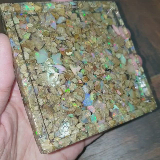 Natural Opal Tray | Resin Polished Tray with Natural Opals Roughs 4 Inches