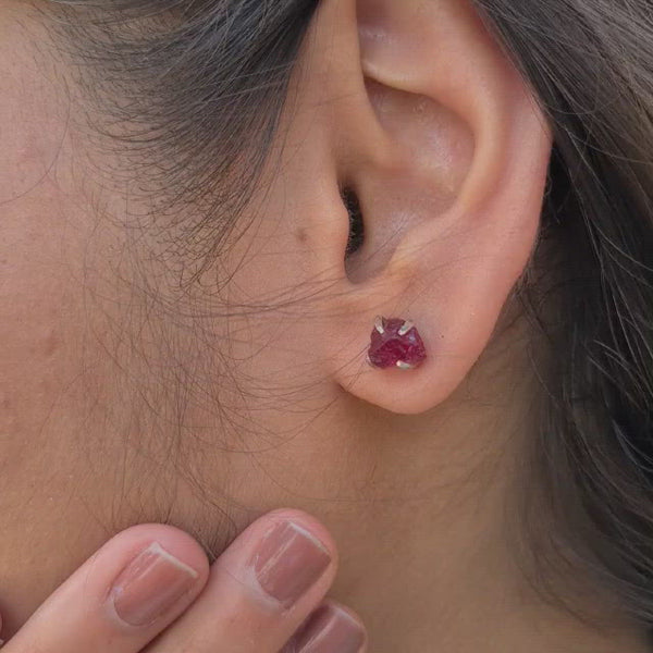 Pink Tourmaline (Rubellite) Raw Studs set on Precious 925 Sterling Silver