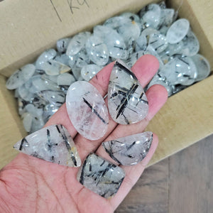 1KG of Black Rutile Quartz Cabochon | 1" to 4" Inches | 80 Pcs - The LabradoriteKing