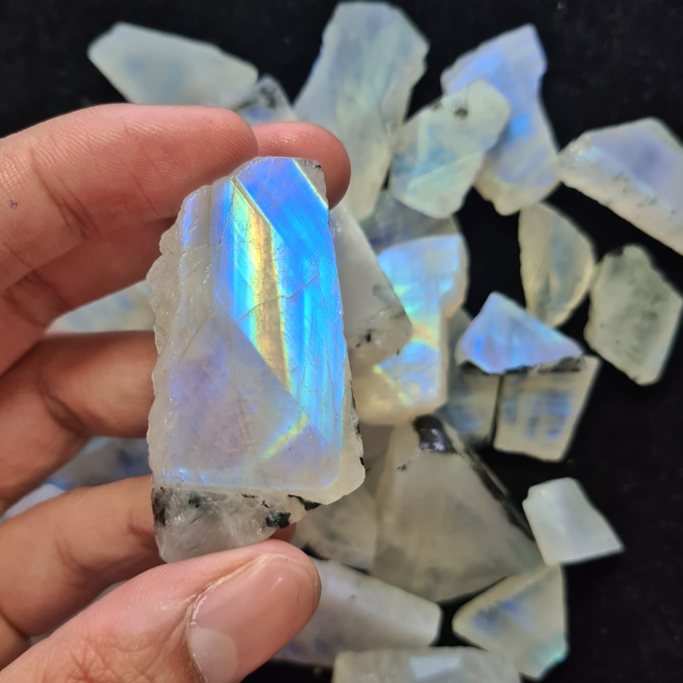 5 Pcs of Rainbow Moonstone Chunks | Untreated and Cab Quality Chunks - The LabradoriteKing