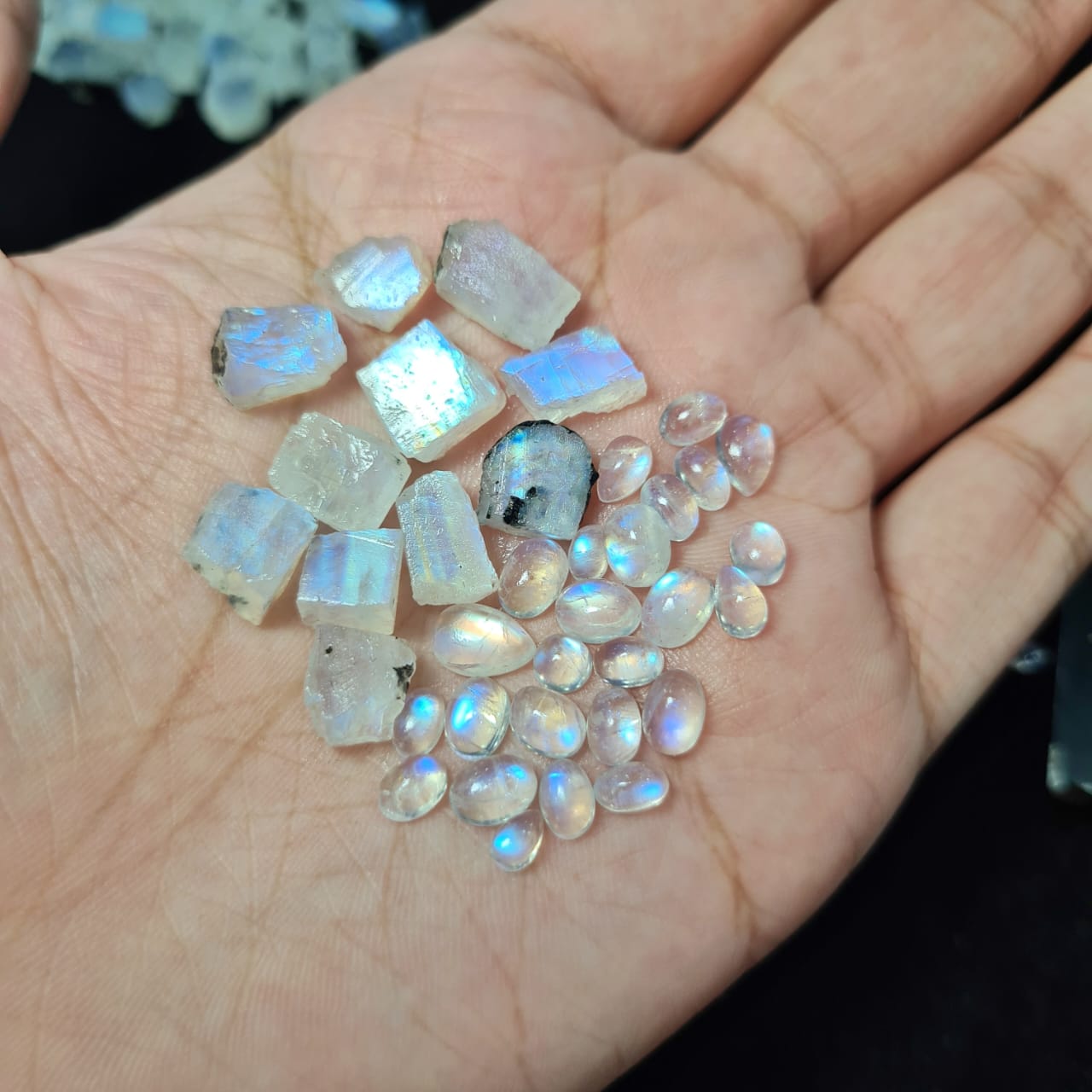 Halloween Week 1: Bundle 60 Pcs of Moonstone Rough and Cabochons - The LabradoriteKing