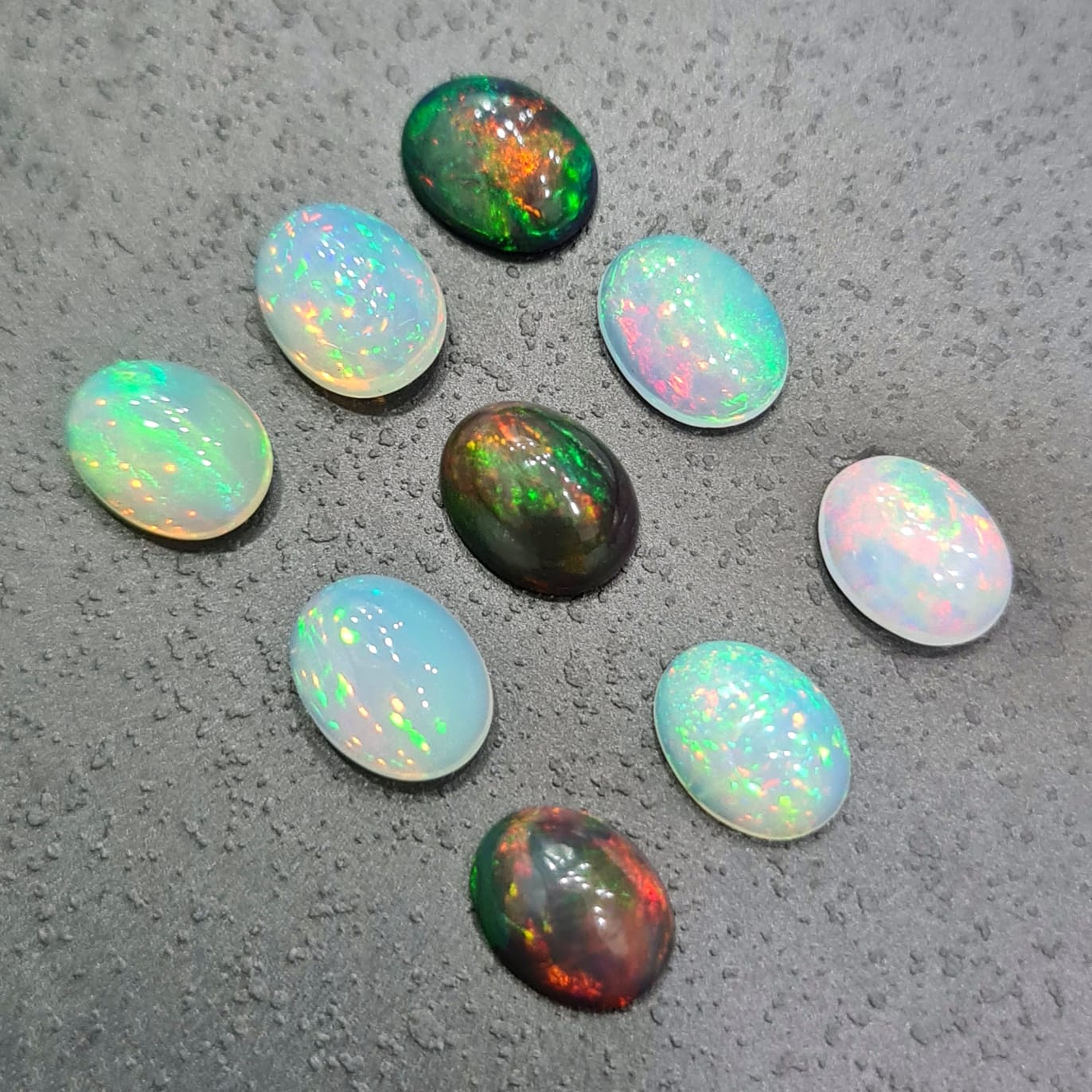 9 Pcs of 9mm Opal Cabochons Set | Clear and Black Opals - The LabradoriteKing