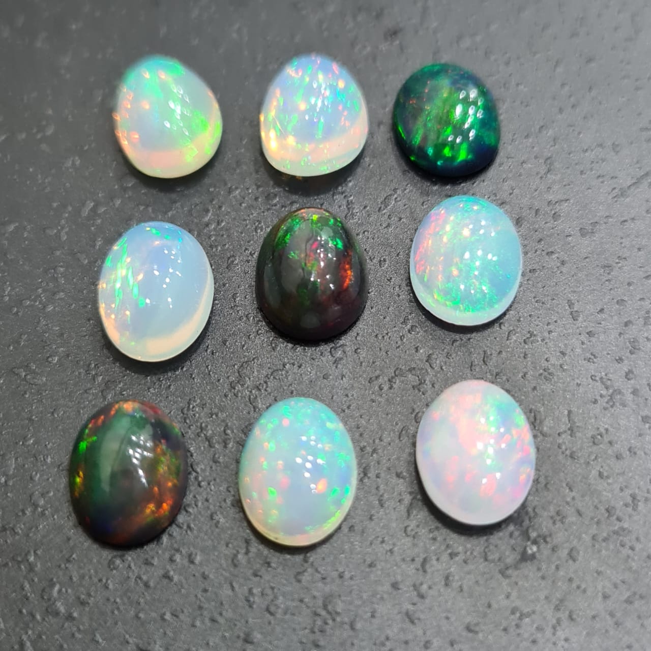 9 Pcs of 9mm Opal Cabochons Set | Clear and Black Opals - The LabradoriteKing