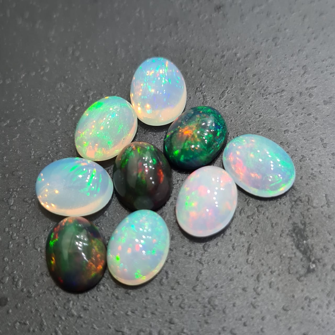 9 Pcs of 9mm Opal Cabochons Set | Clear and Black Opals - The LabradoriteKing