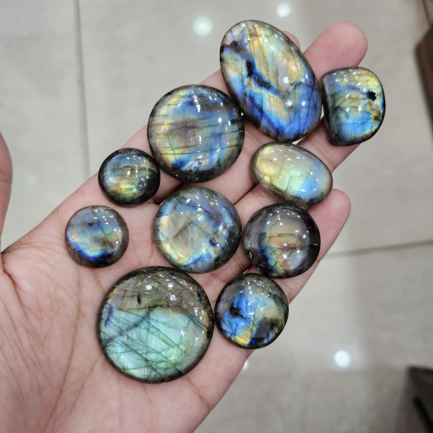 10 Pieces Natural Labradorite Cabochon Lot  Gemstones Size: 20-44mm - The LabradoriteKing