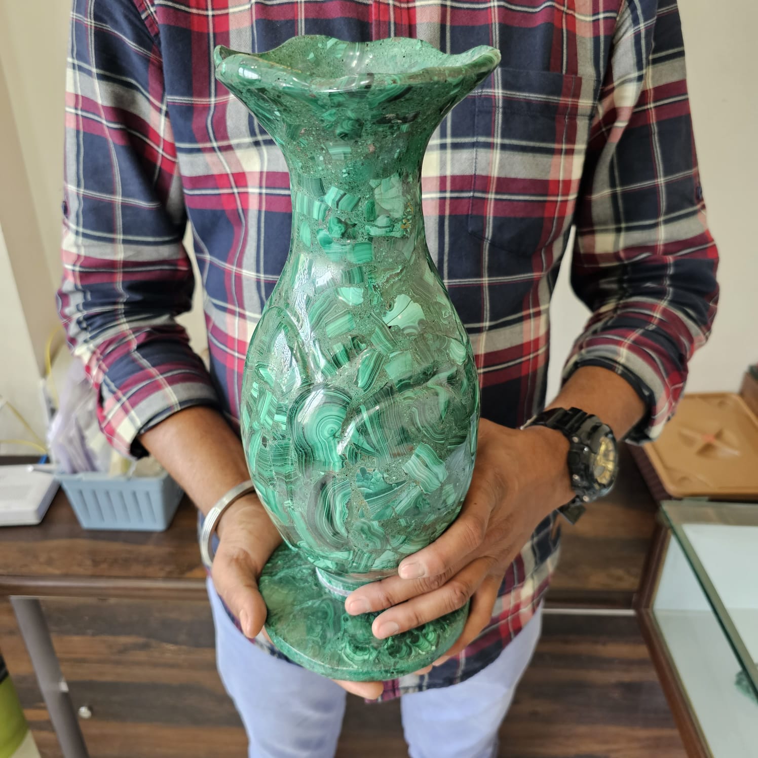 Huge Natural Malachite Flower Vases 12.5'' Inches Sizes | - The LabradoriteKing