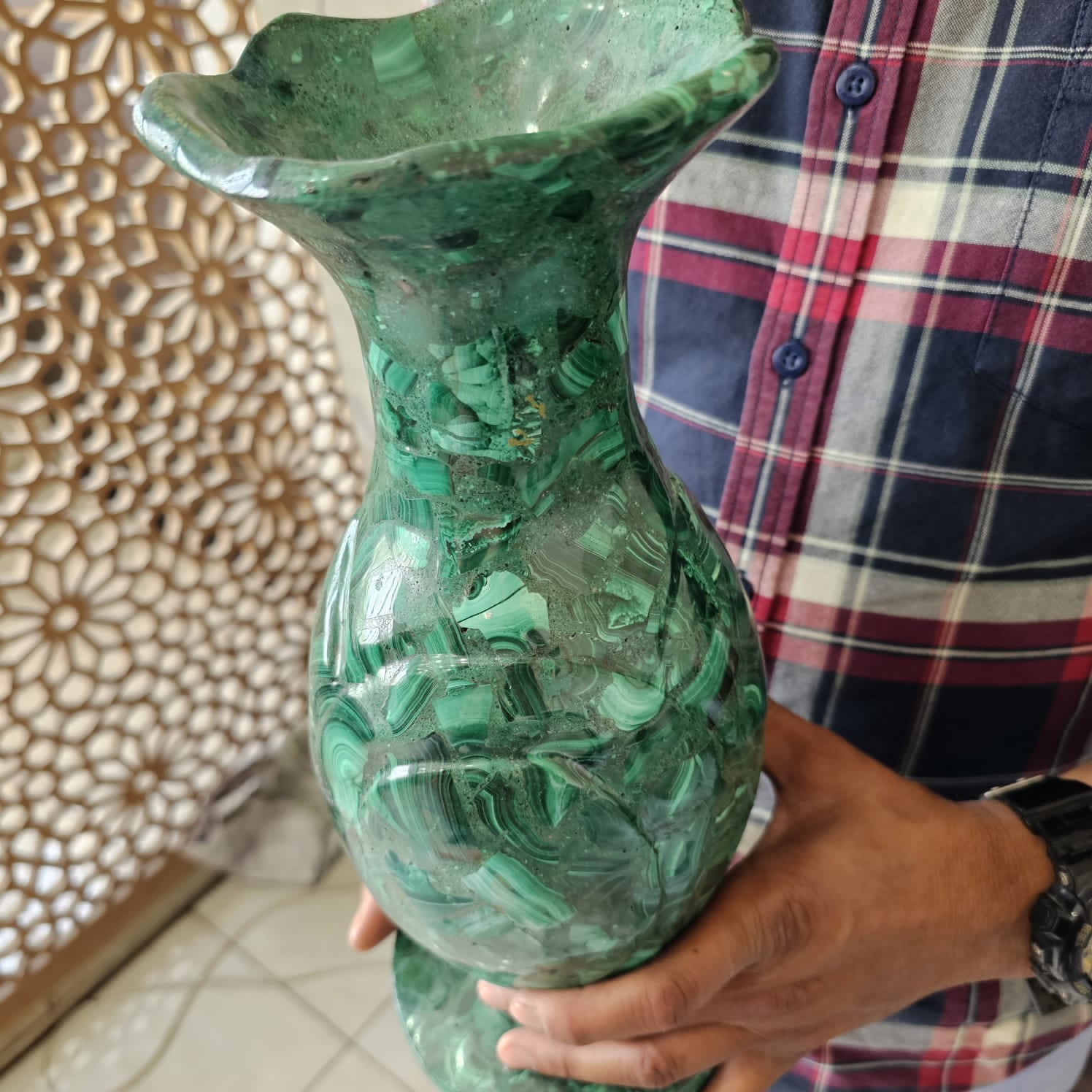 Huge Natural Malachite Flower Vases 12.5'' Inches Sizes | - The LabradoriteKing