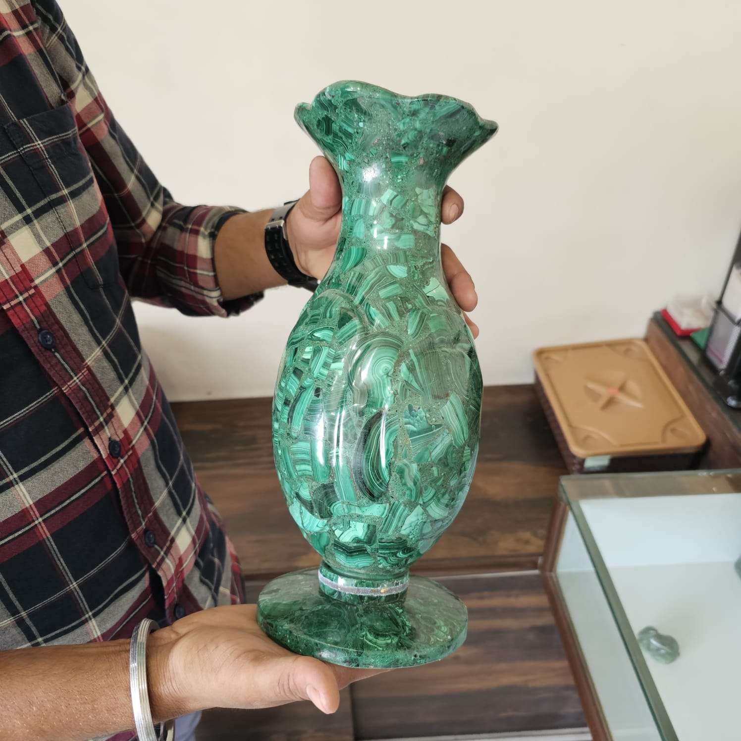 Huge Natural Malachite Flower Vases 12.5'' Inches Sizes | - The LabradoriteKing