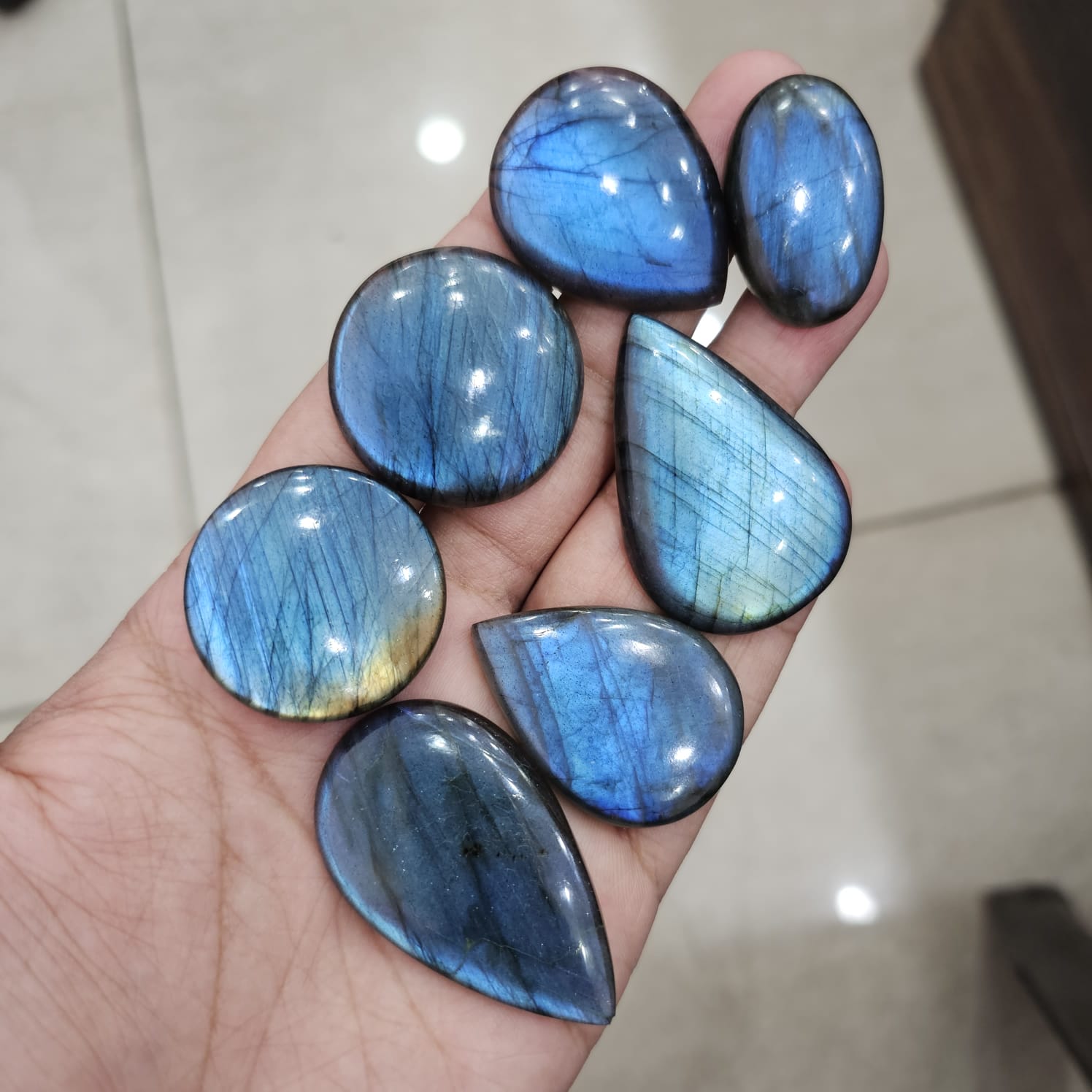 7 Pcs Natural Blue Labradorite Cabochons Mix Shape | 34-51mm - The LabradoriteKing