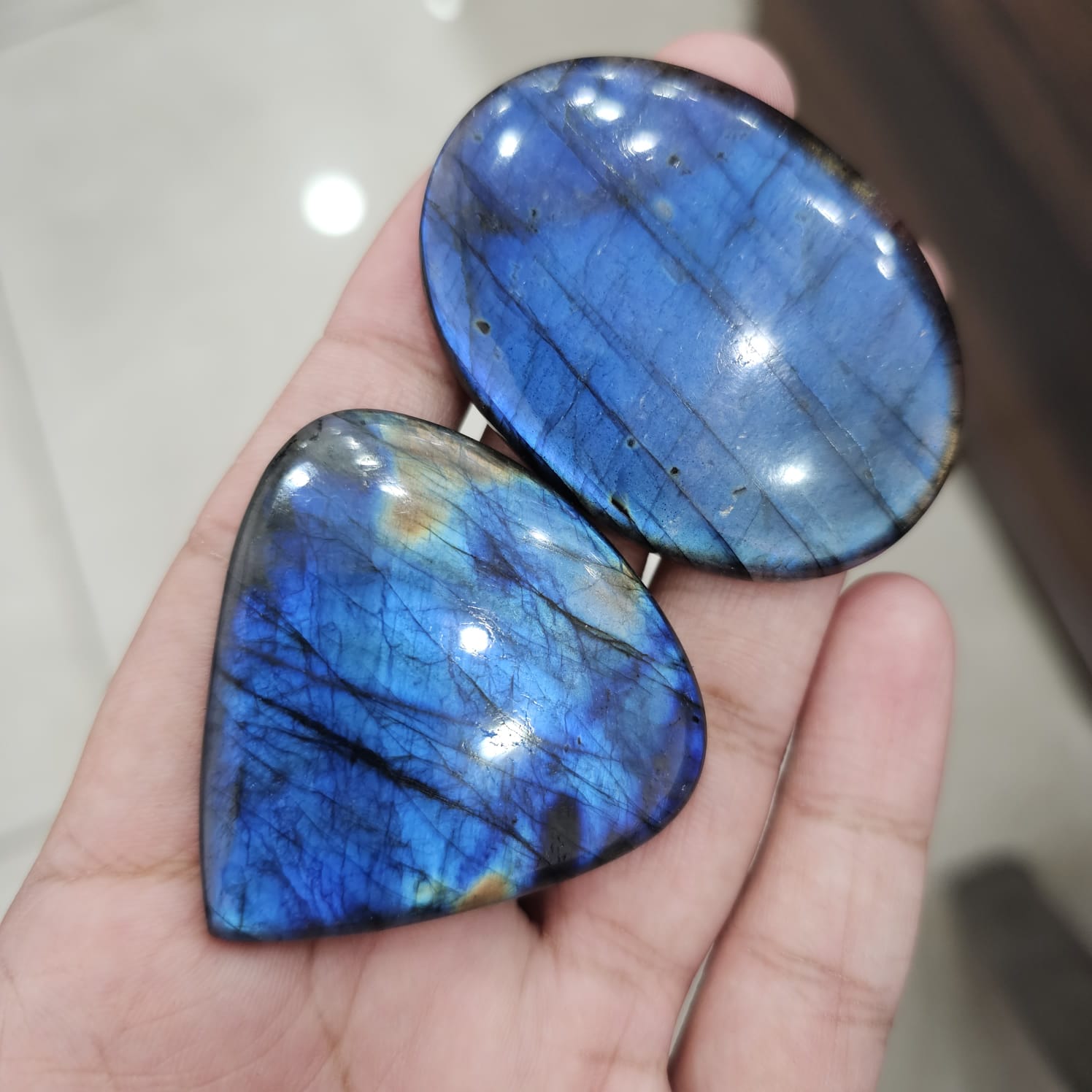 2 Pcs Natural Blue Labradorite Cabochons Mix Shape | 50-58mm - The LabradoriteKing