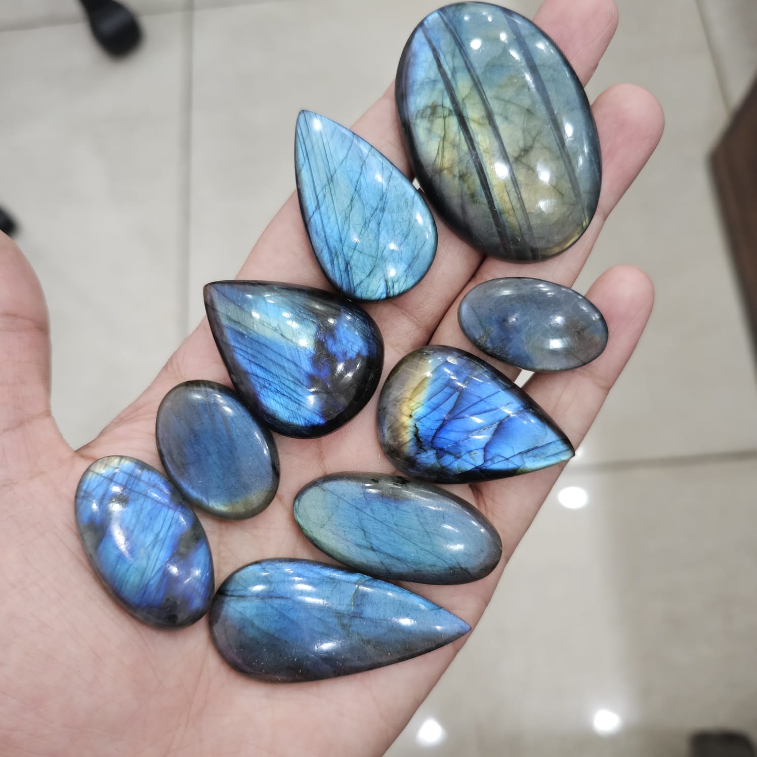 9 Pcs Natural Blue Labradorite Cabochons Mix Shape | 32-58mm - The LabradoriteKing