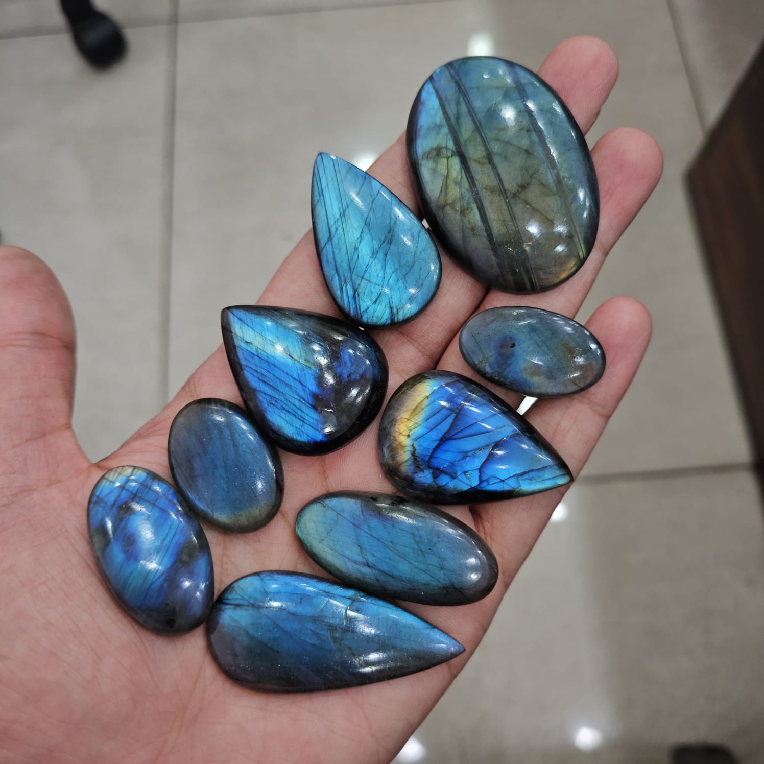 9 Pcs Natural Blue Labradorite Cabochons Mix Shape | 32-58mm - The LabradoriteKing