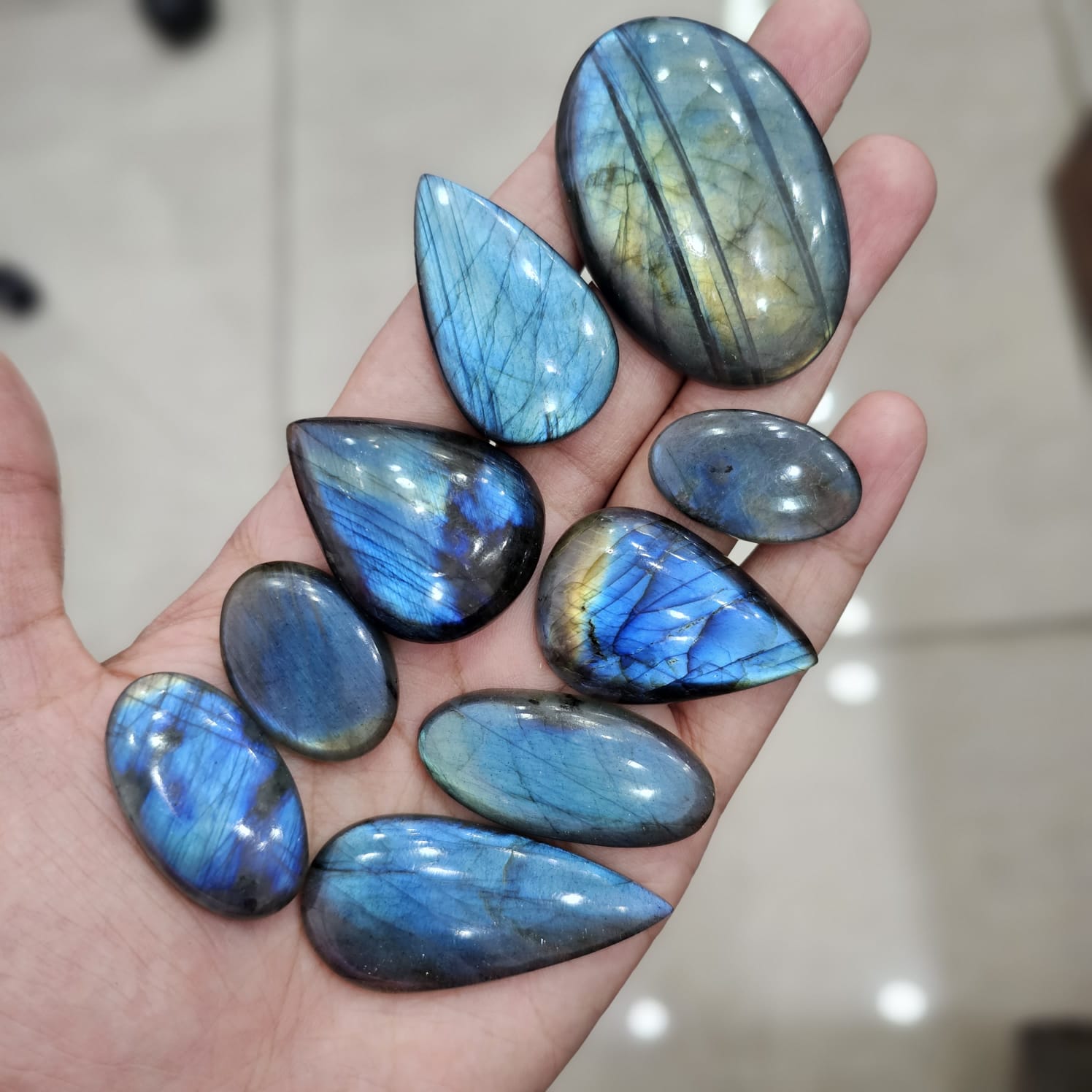 9 Pcs Natural Blue Labradorite Cabochons Mix Shape | 32-58mm - The LabradoriteKing