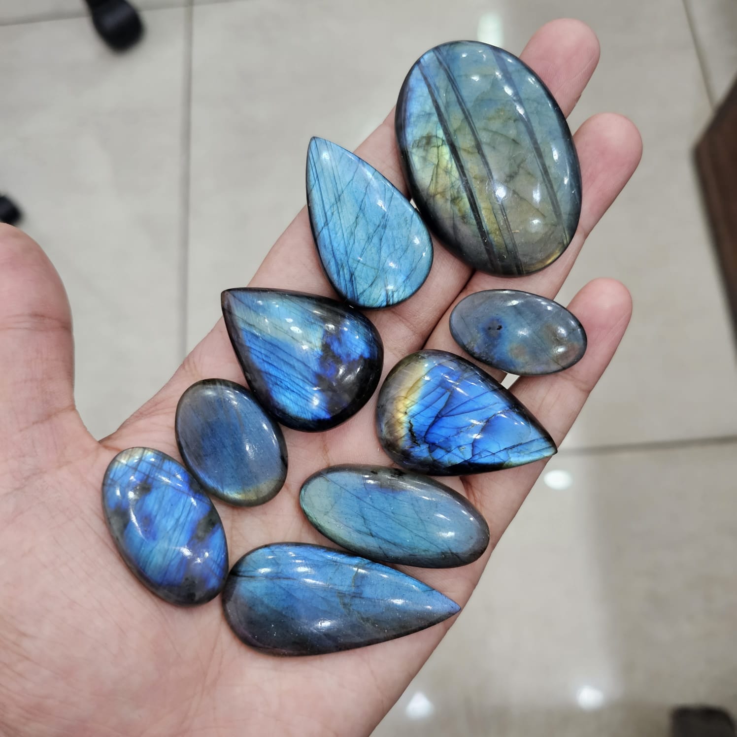 9 Pcs Natural Blue Labradorite Cabochons Mix Shape | 32-58mm - The LabradoriteKing