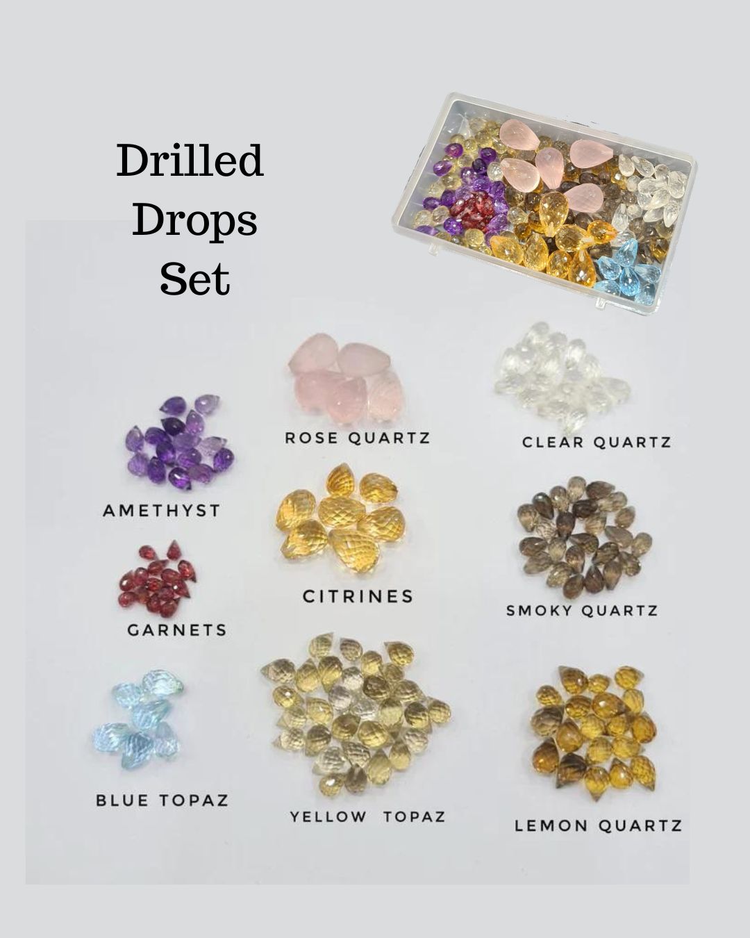 BFCM🔥 Drilled Faceted Drops Set | 9 Gemstone Set | 140 Pcs - The LabradoriteKing