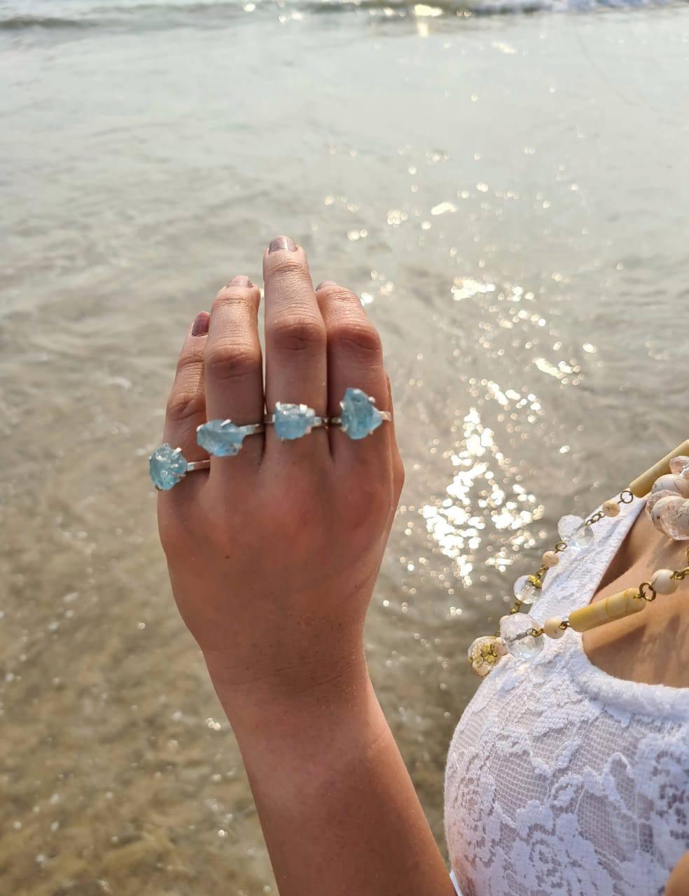 Aquamarine Raw Ring | 925 Sterling Silver Adjustable Minimalist Style - The LabradoriteKing