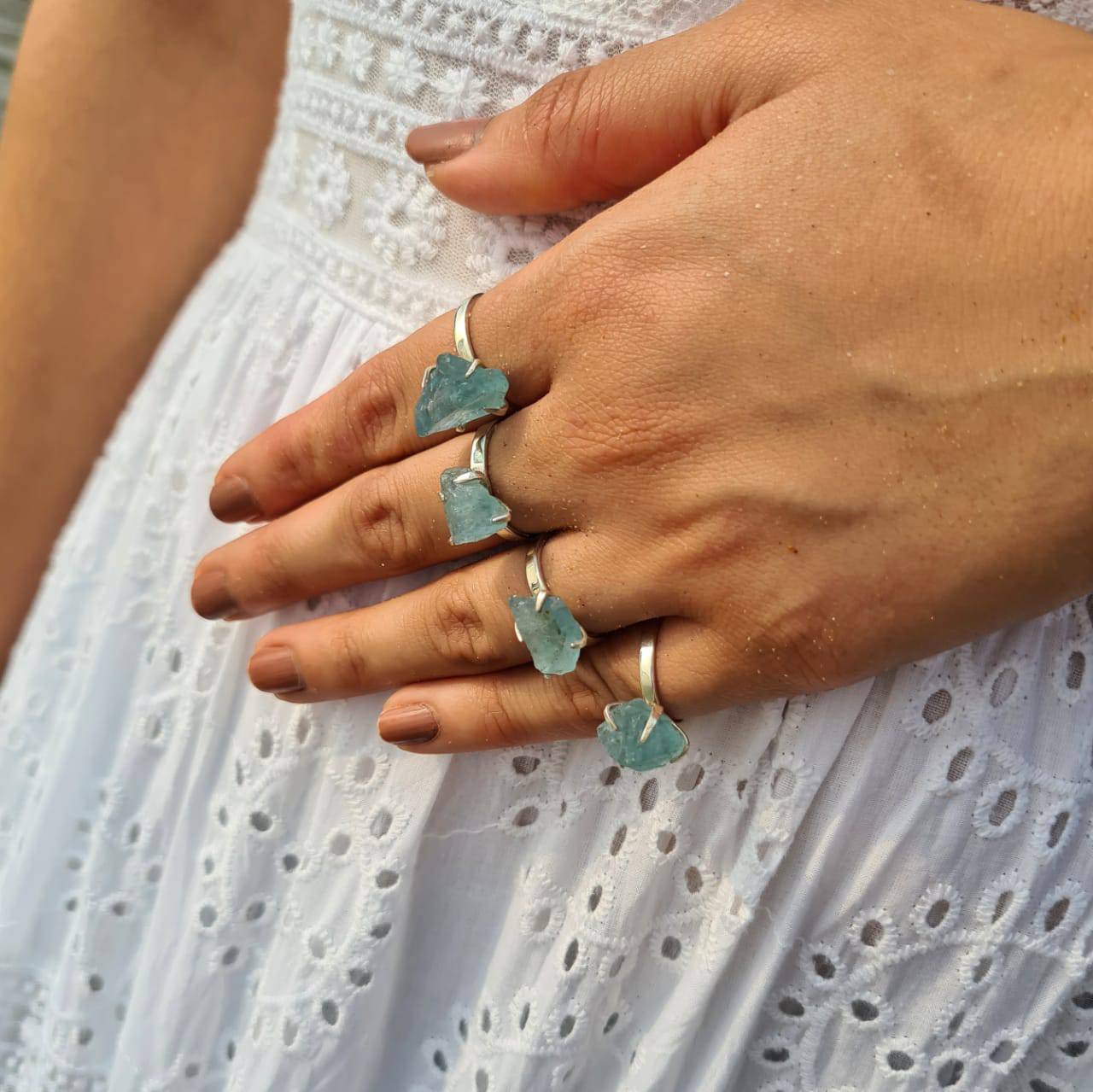 Aquamarine Raw Ring | 925 Sterling Silver Adjustable Minimalist Style - The LabradoriteKing