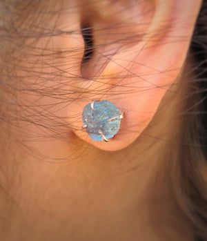 Aquamarine Raw Studs set on Precious 925 Sterling Silver - The LabradoriteKing