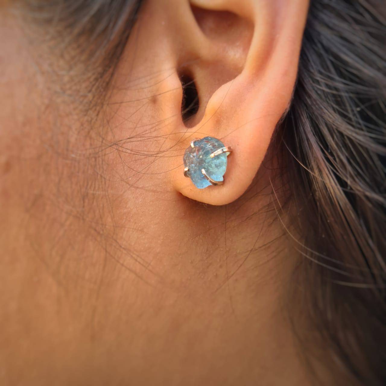 Aquamarine Raw Studs set on Precious 925 Sterling Silver - The LabradoriteKing