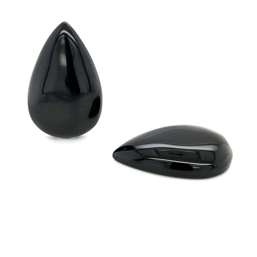 Black Onyx Pear Cabochons | Calibrated Size - The LabradoriteKing