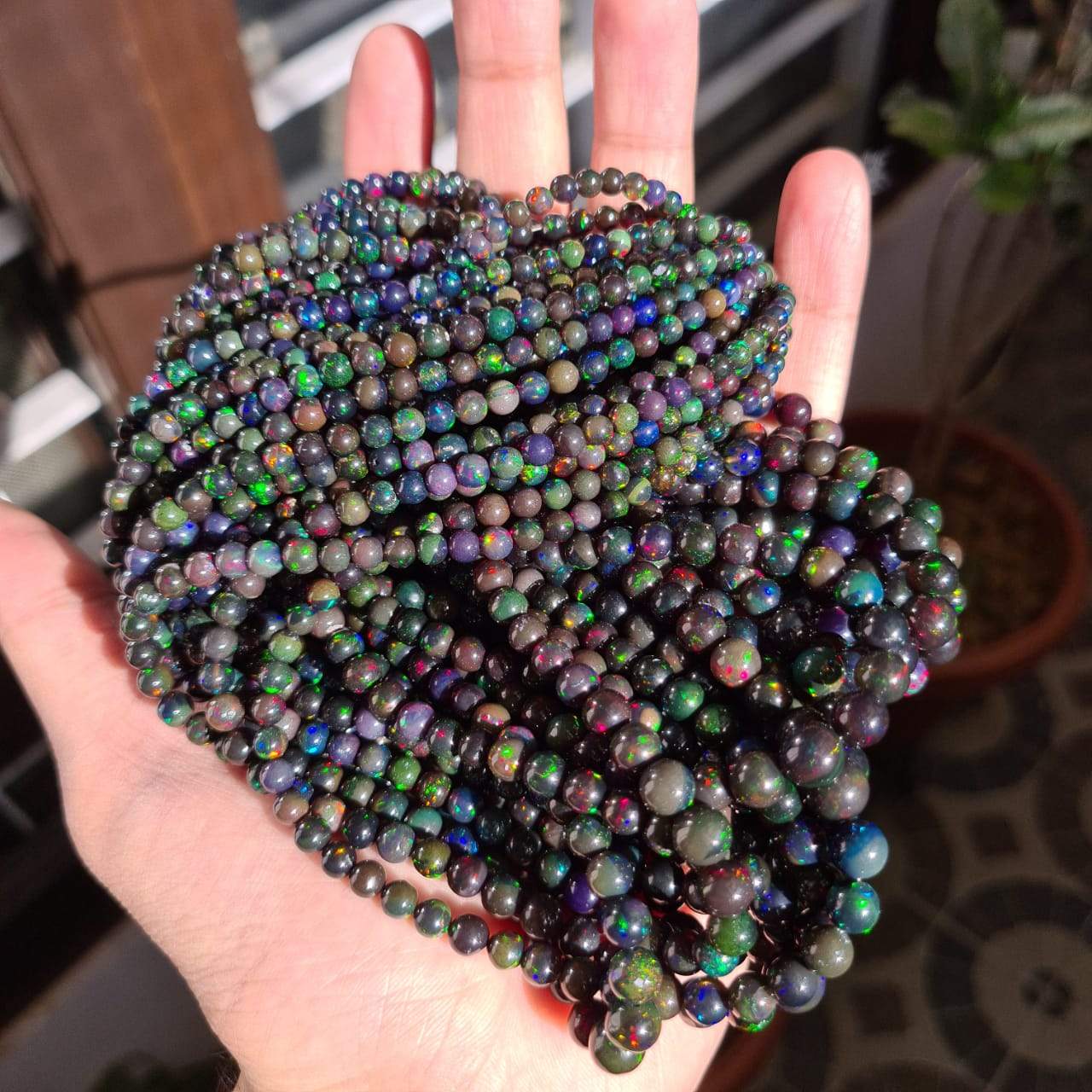 Black Opal Round Sphere Beads 14 nches | 3-7mm - The LabradoriteKing