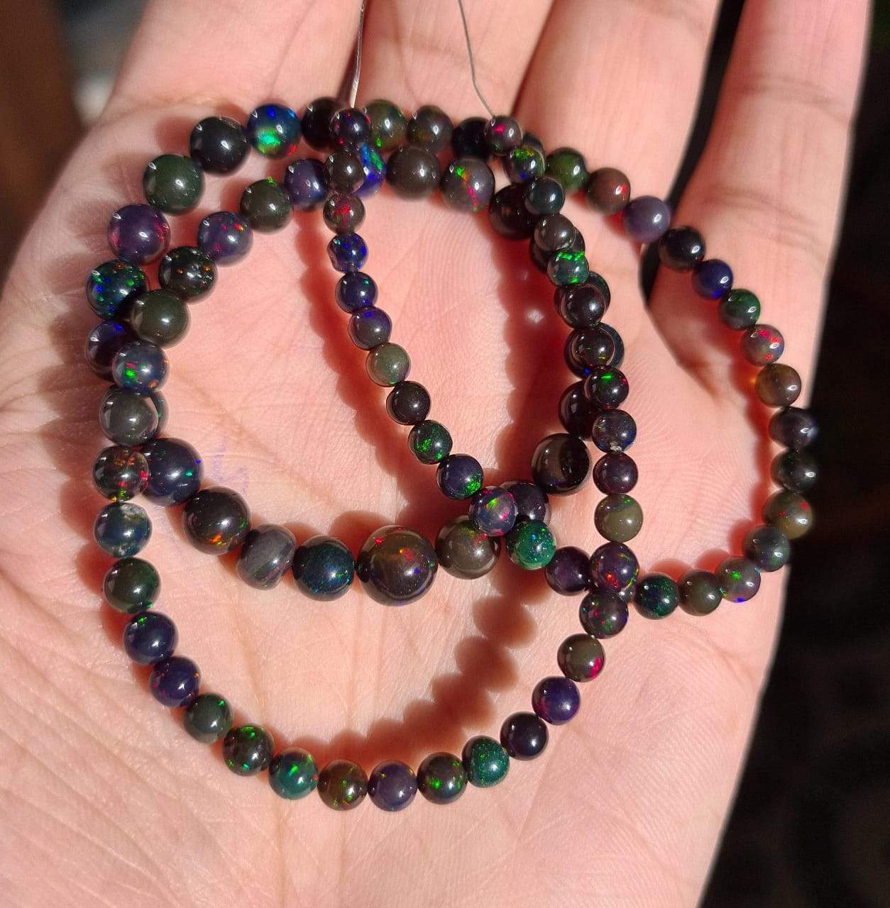 Black Opal Round Sphere Beads 14 nches | 3-7mm - The LabradoriteKing