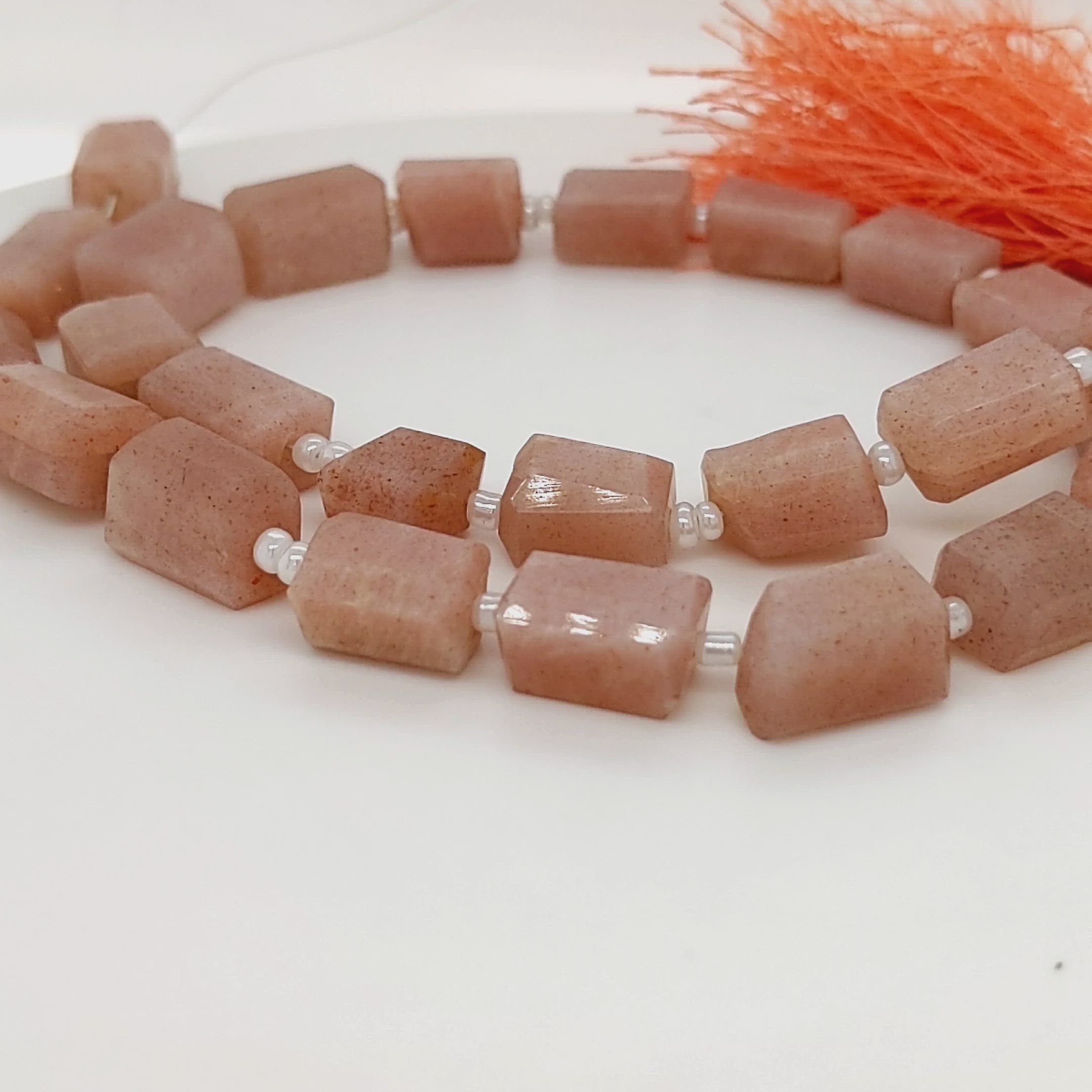 Natural Peach Moonstone Beads Rectangular faceted | 14" Inches | Good Quality