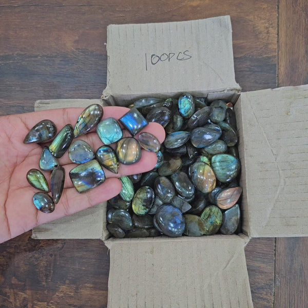 150 Pcs of Multi Fire Labradorite Cabochon | 18mm to 25mm size box | Flash in all Pieces