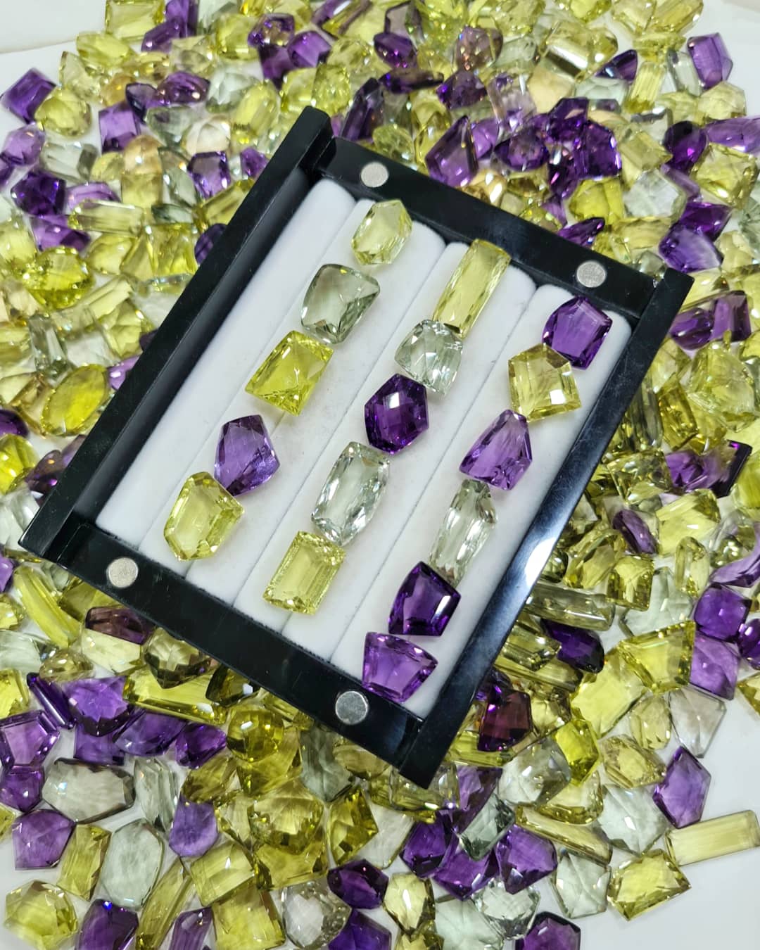 Fancy Cut Gemstones Mix | Amethyst, Prasiolite and Lemon Quartz - The LabradoriteKing