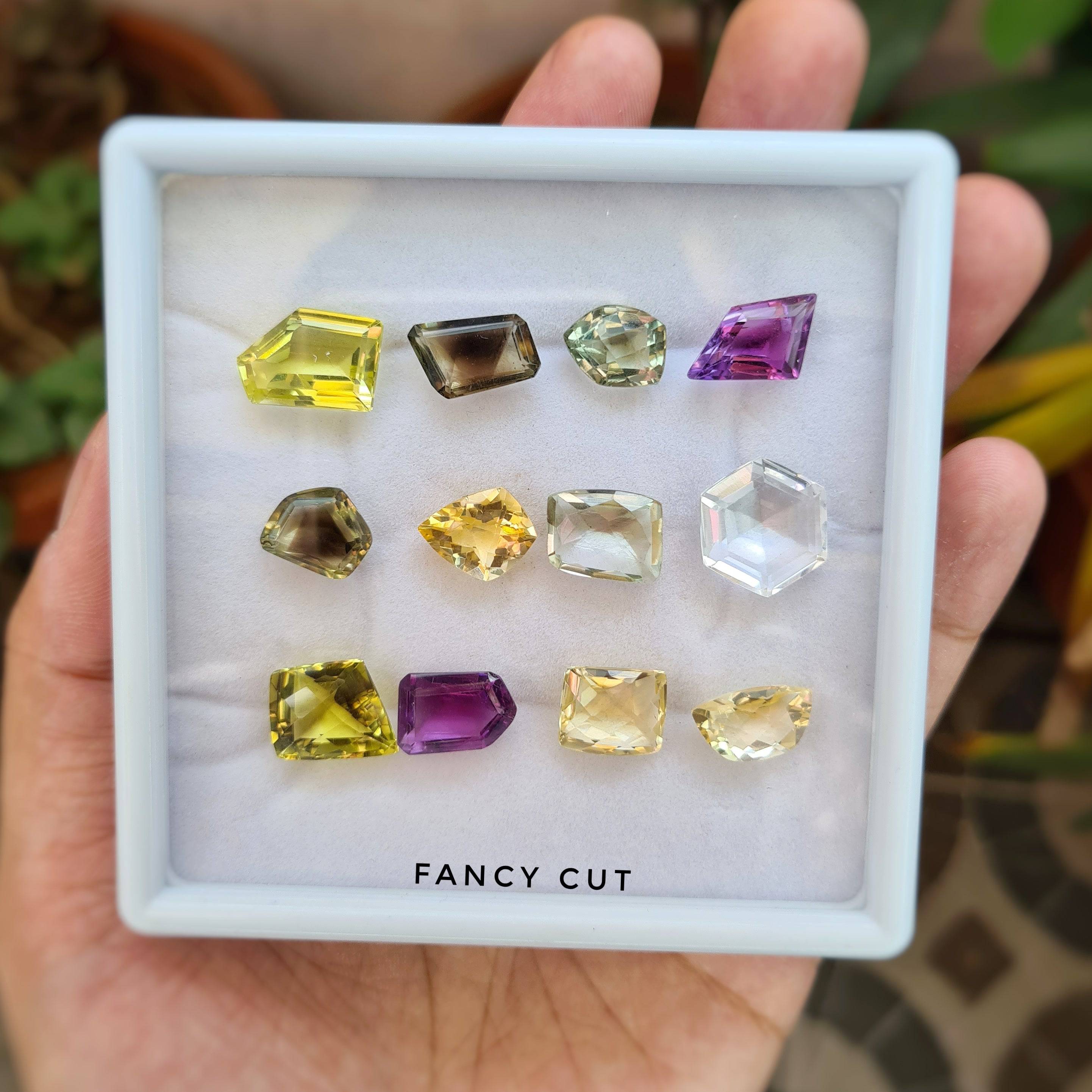 Fancy Cut Gemstones Mix | Amethyst, Prasiolite, Citrine, Bicolour Quartz, Lemon Quartz - The LabradoriteKing