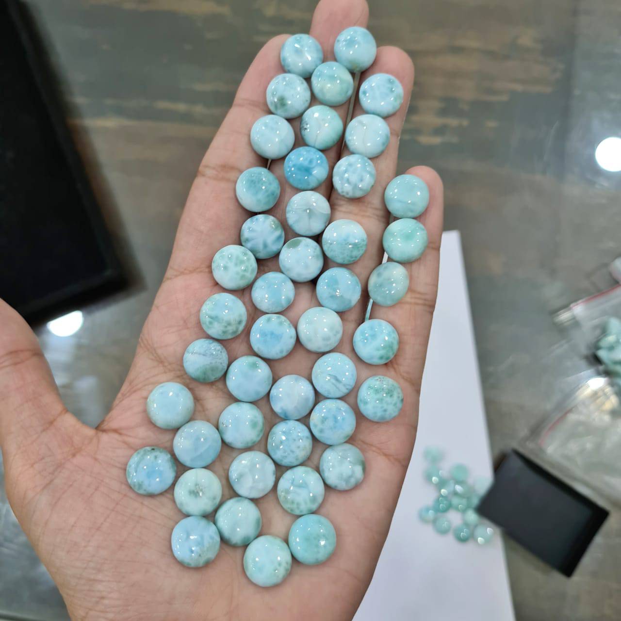 Larimar Cabochons 11mm and 13mm | Round Calibrated Natural Cabs - The LabradoriteKing