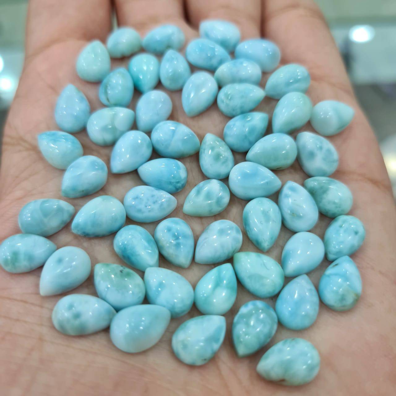 Larimar Pear Cabochons | Teardrop Calibrated Natural Cabs - The LabradoriteKing