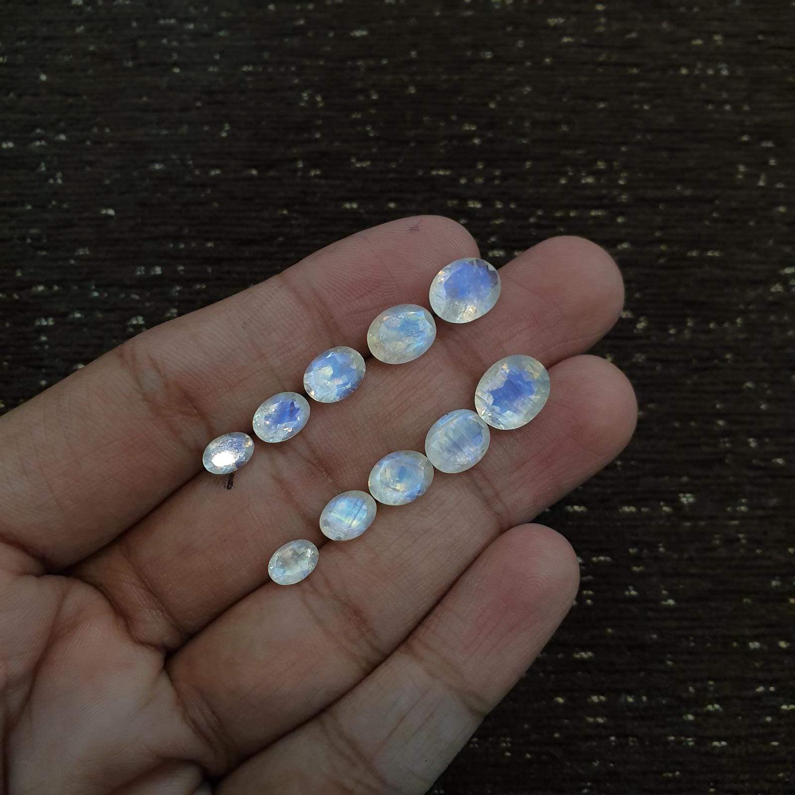 Moonstone Faceted Oval Sequence Layout 12mm-7mm 10pcs Lot - The LabradoriteKing