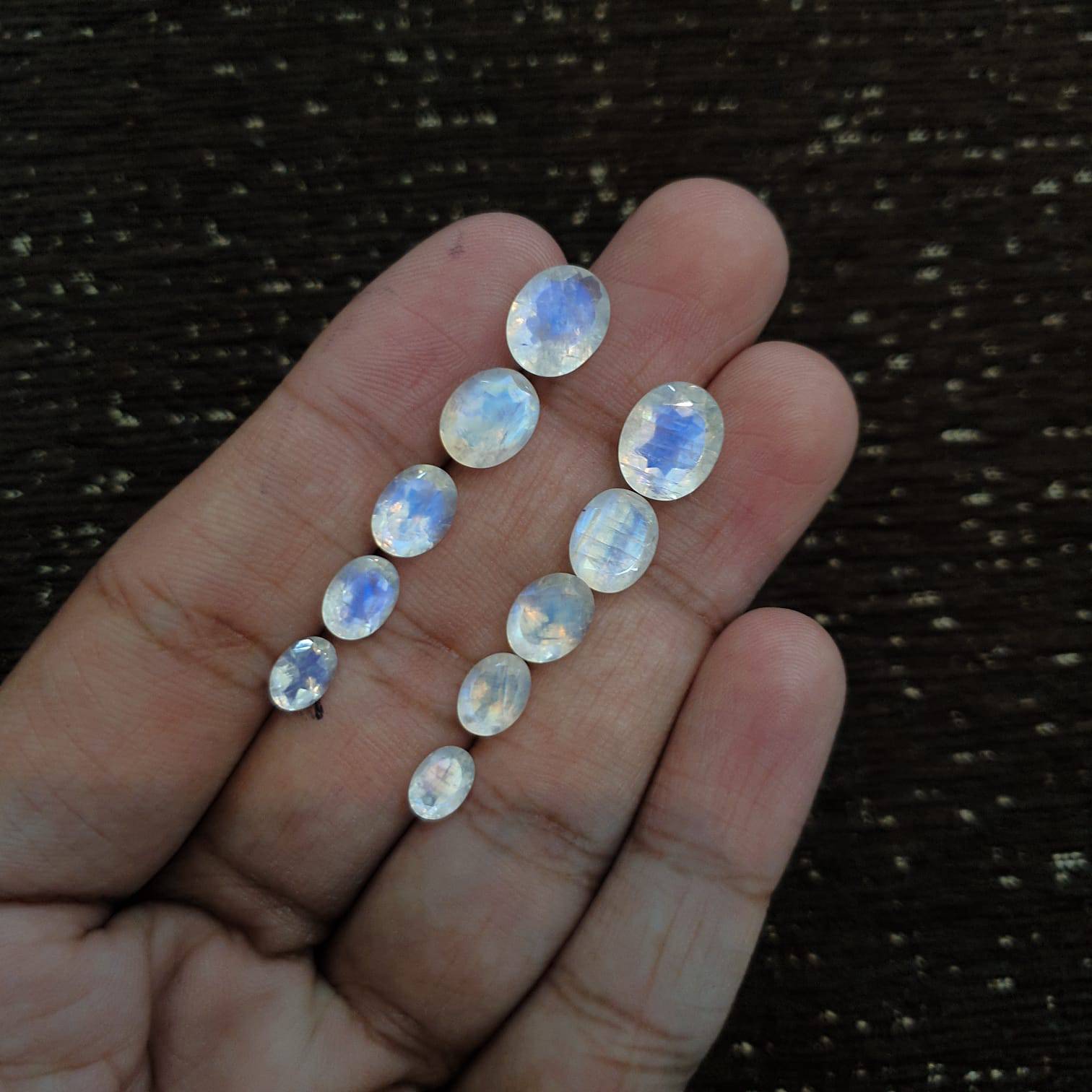 Moonstone Faceted Oval Sequence Layout 12mm-7mm 10pcs Lot - The LabradoriteKing