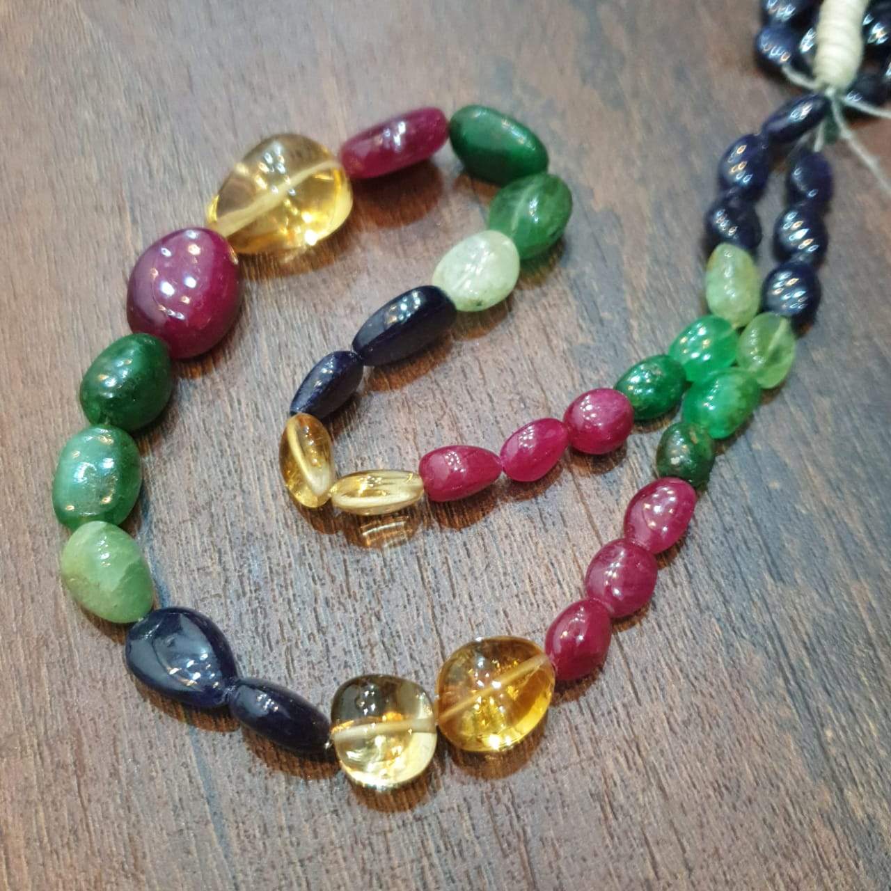 Multi Precious stones: Sapphire, Ruby and Emeralds Tumbel Beads | 10-16mm 18 Inches - The LabradoriteKing