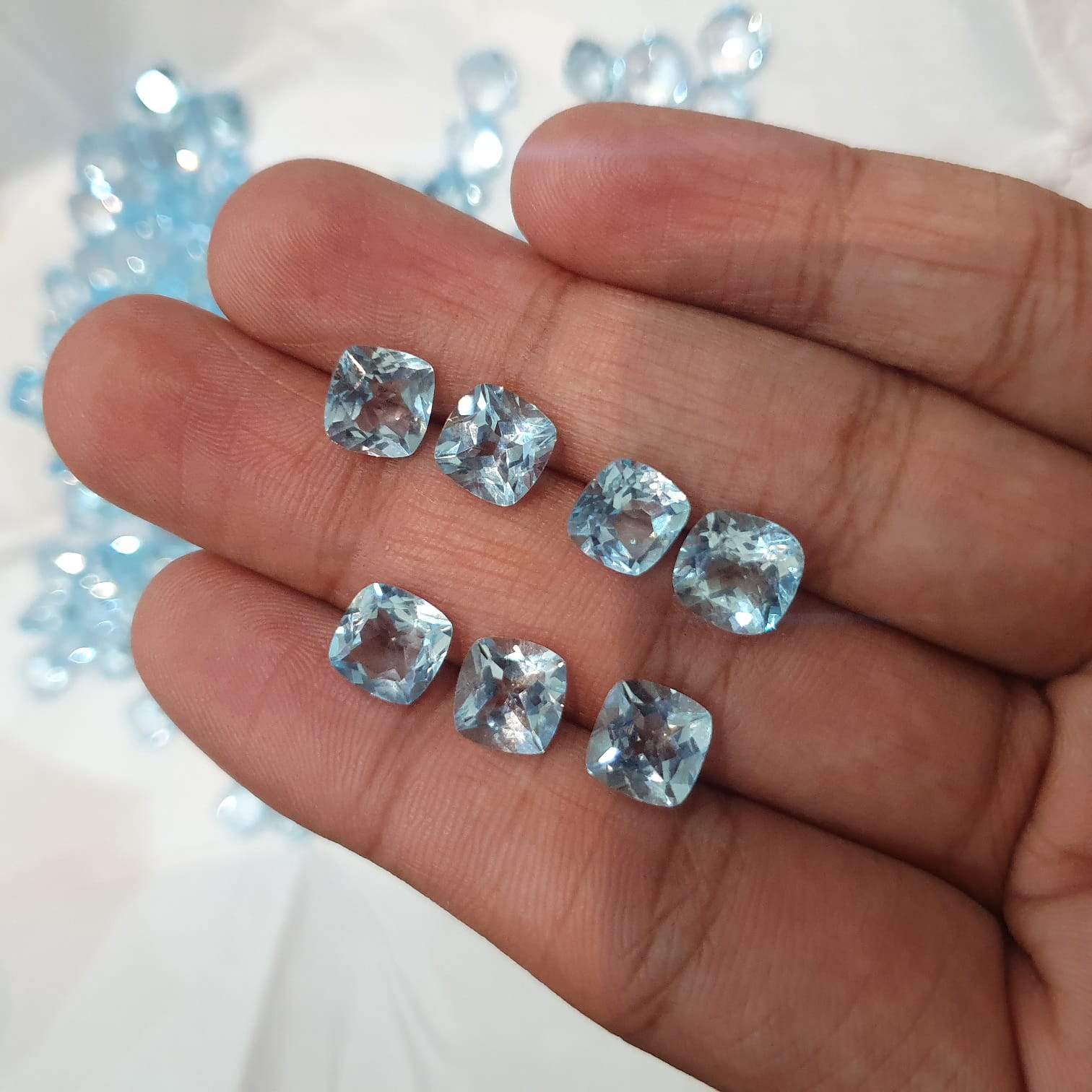 Natural Blue Topaz 8mm Cushion 6 Pcs Loose Gems - The LabradoriteKing