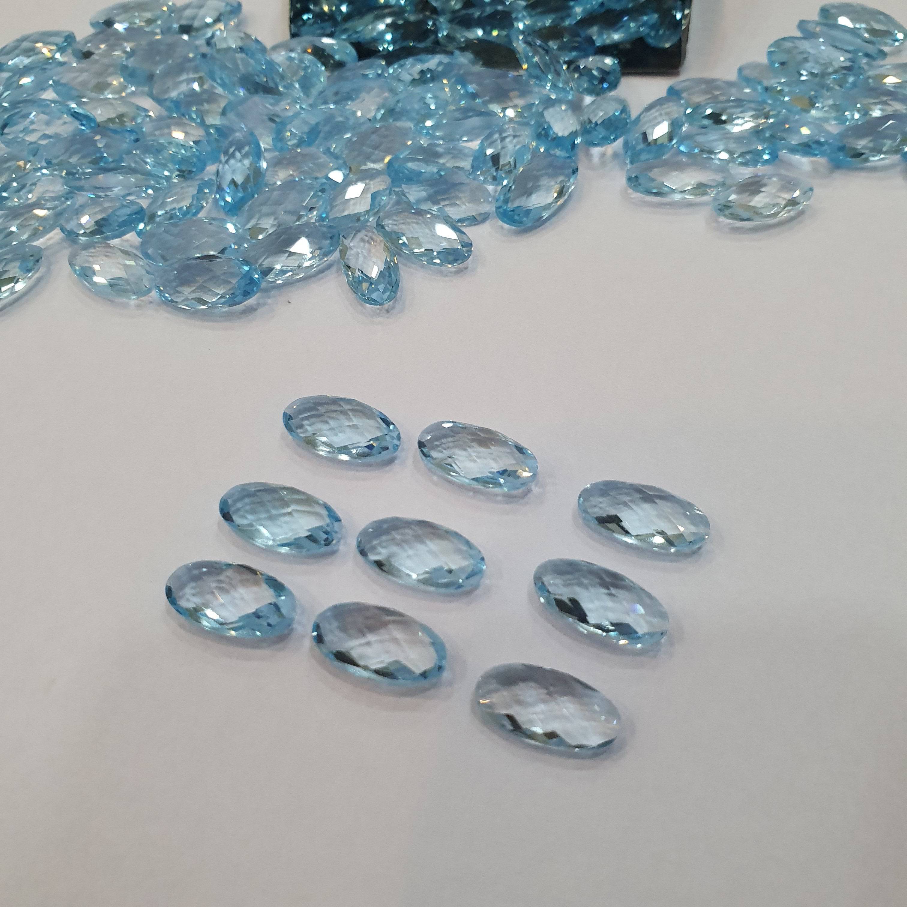 Natural Blue Topaz Long Oval Faceted Checker 12x6mm - The LabradoriteKing