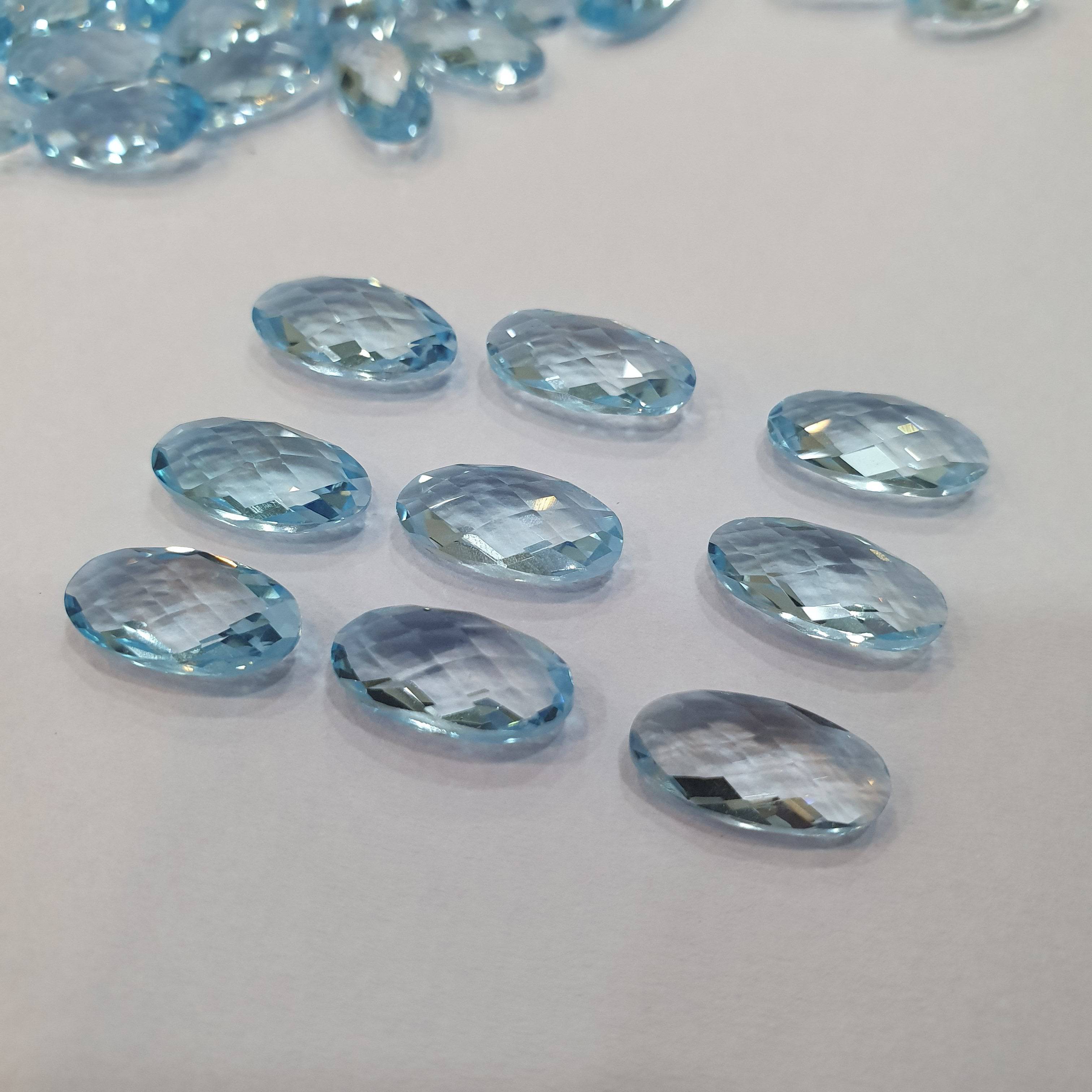 Natural Blue Topaz Long Oval Faceted Checker 12x6mm - The LabradoriteKing