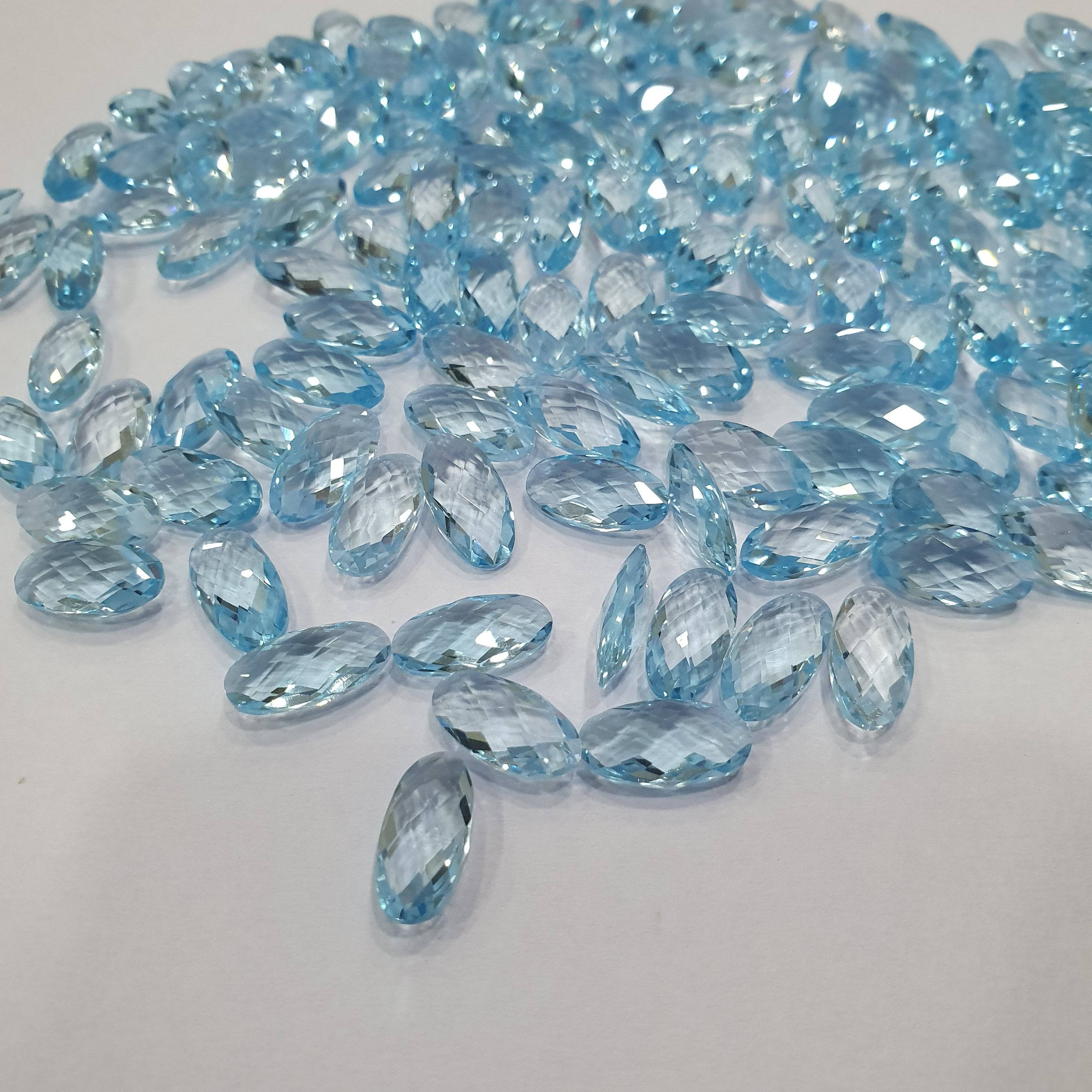 Natural Blue Topaz Long Oval Faceted Checker 12x6mm - The LabradoriteKing