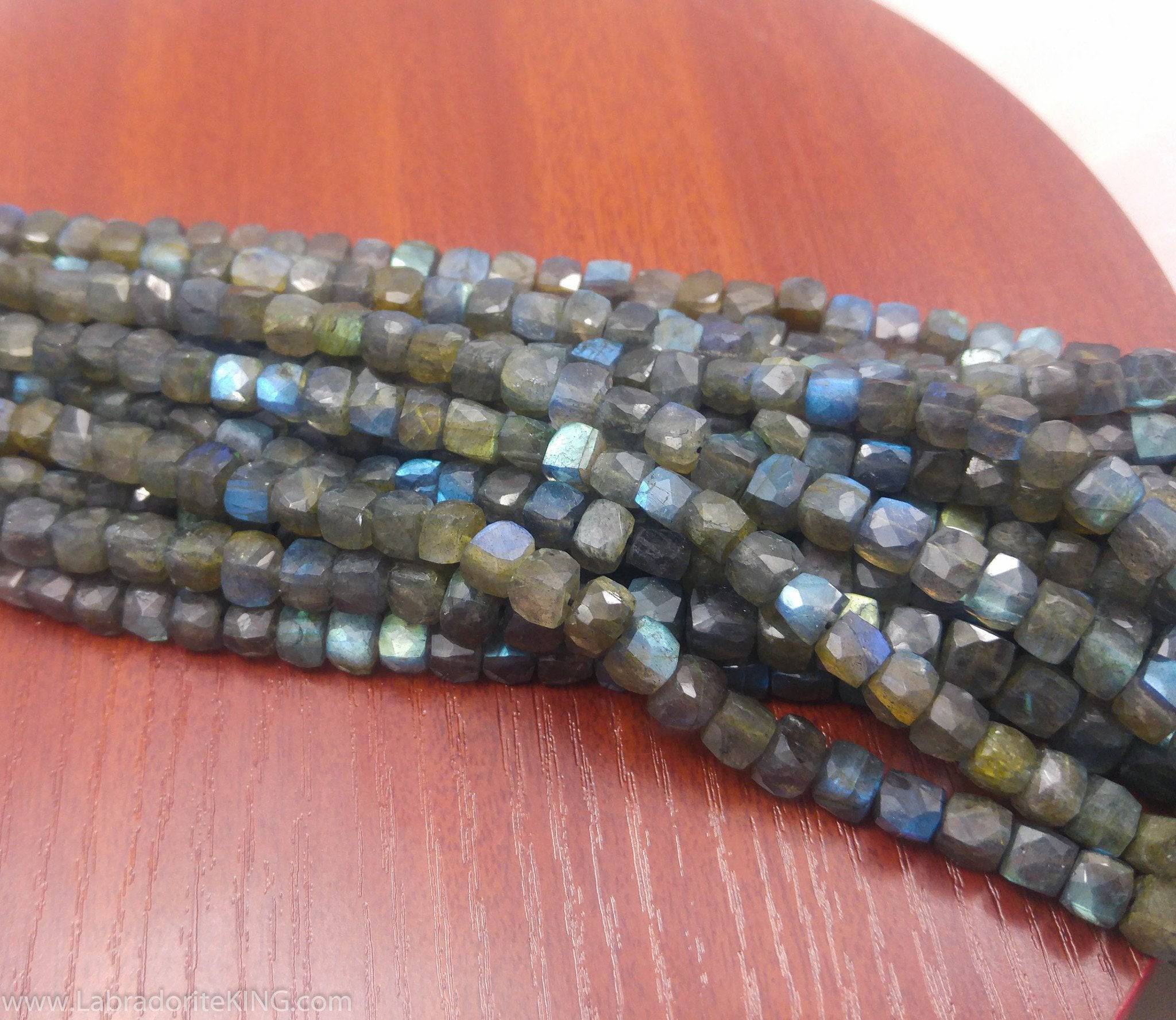 Natural Cube 6mm Labradorite Beads 11" Inches beads, Sqaure Beads - The LabradoriteKing