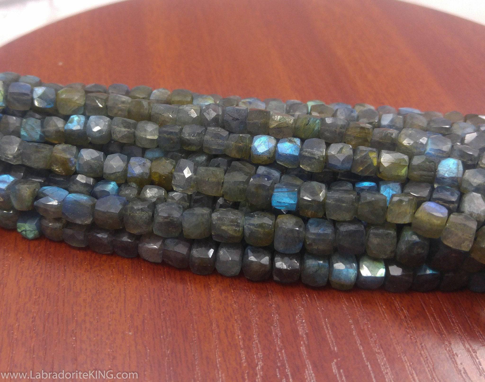 Natural Cube 6mm Labradorite Beads 11" Inches beads, Sqaure Beads - The LabradoriteKing
