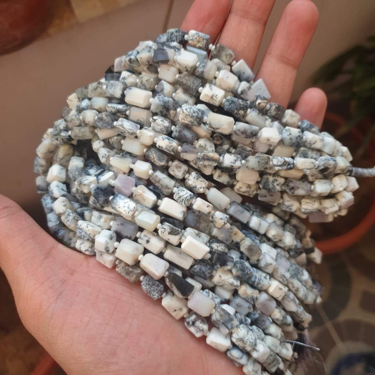 Natural Dendritic Opal Beads Rectangular faceted | 14" Inches | Good Quality - The LabradoriteKing