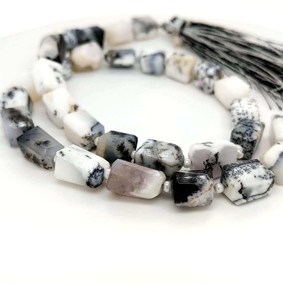 Natural Dendritic Opal Beads Rectangular faceted | 14" Inches | Good Quality - The LabradoriteKing