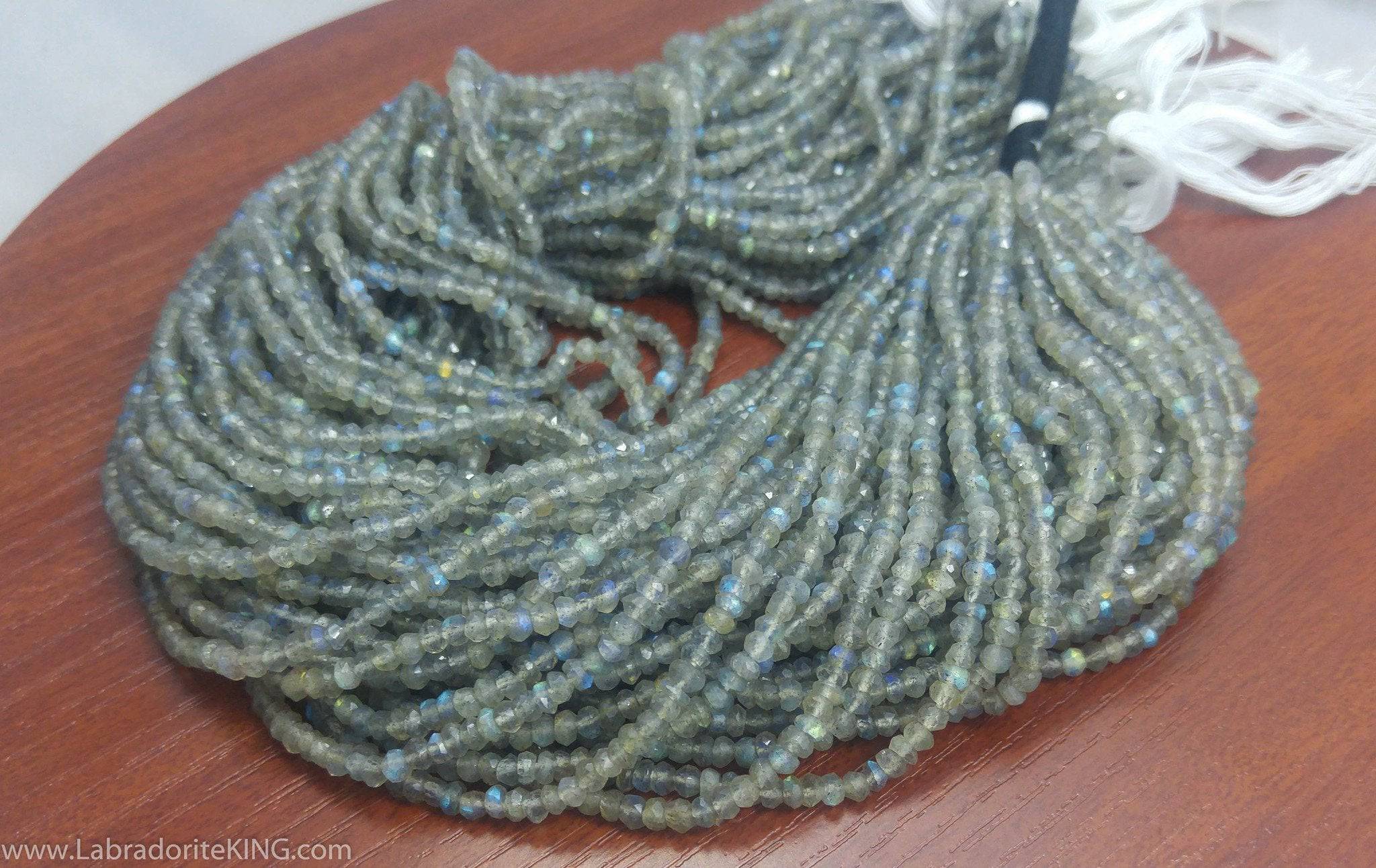 Natural Labradorite 4mm faceted Beads 14" Inches beads, Rondelles Beads - The LabradoriteKing